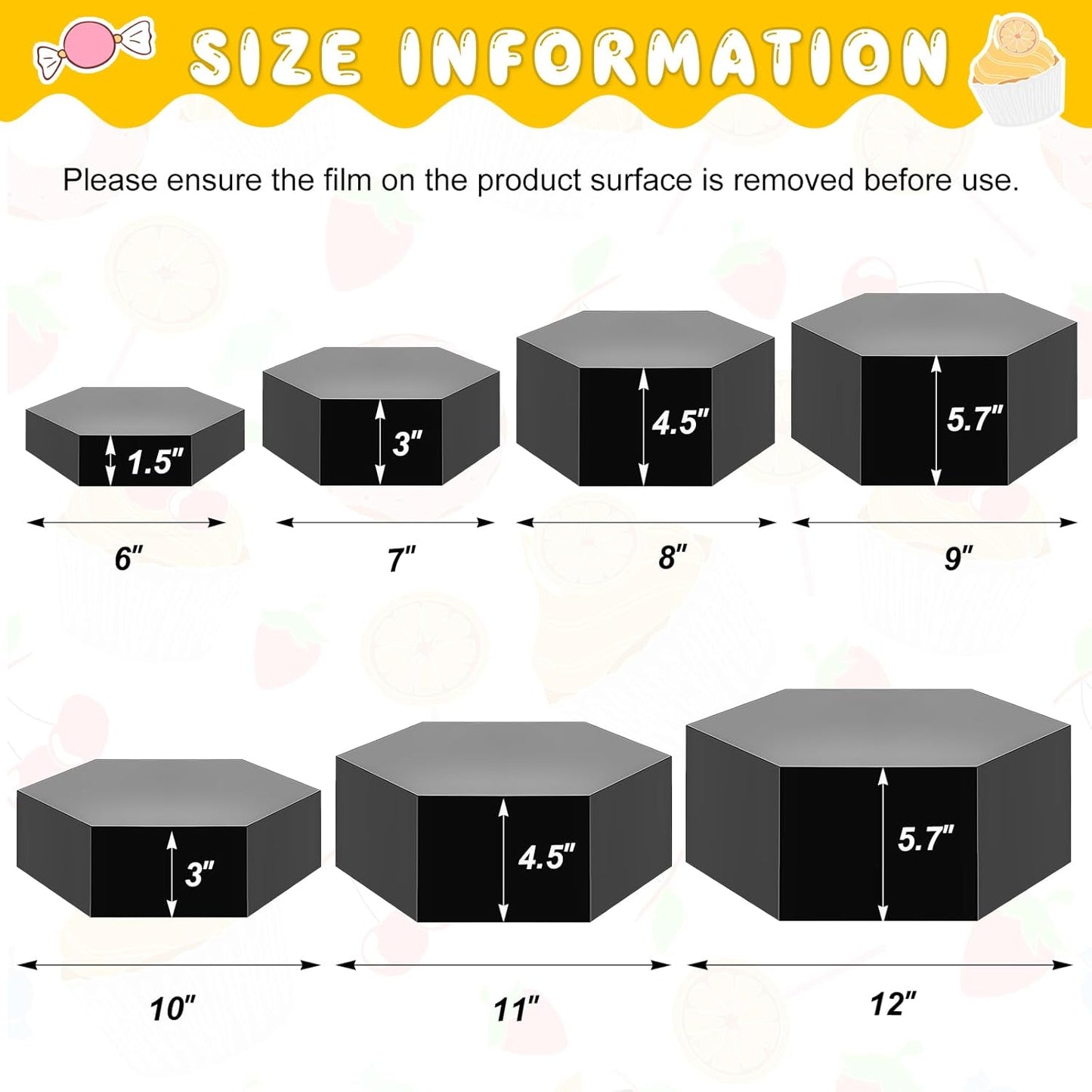 Leinuosen 7 Pcs Large Buffet Risers Set 6" to 12" Acrylic Display Box Catering Dessert Table Riser Food Display Decorative Stand with Hollow Bottom for Catering Supplies (Black, Hexagonal)