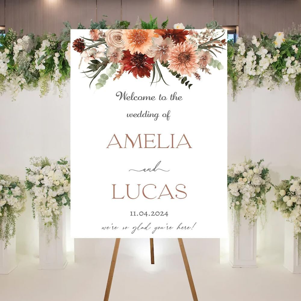 Welcome To Our Wedding Sign, Personalized Wedding Welcome Sign, Fall Wedding Welcome Sign, Flower Wedding Signs For Reception, Mr And Mrs Sign For Wedding, Welcome Wedding Sign With Stand
