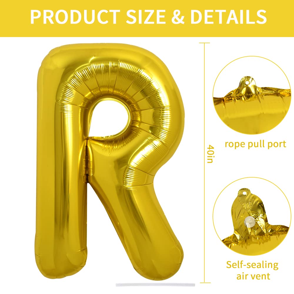 TONIFUL 40 Inch Large Gold Letter R Foil Balloons Alphabet Balloons