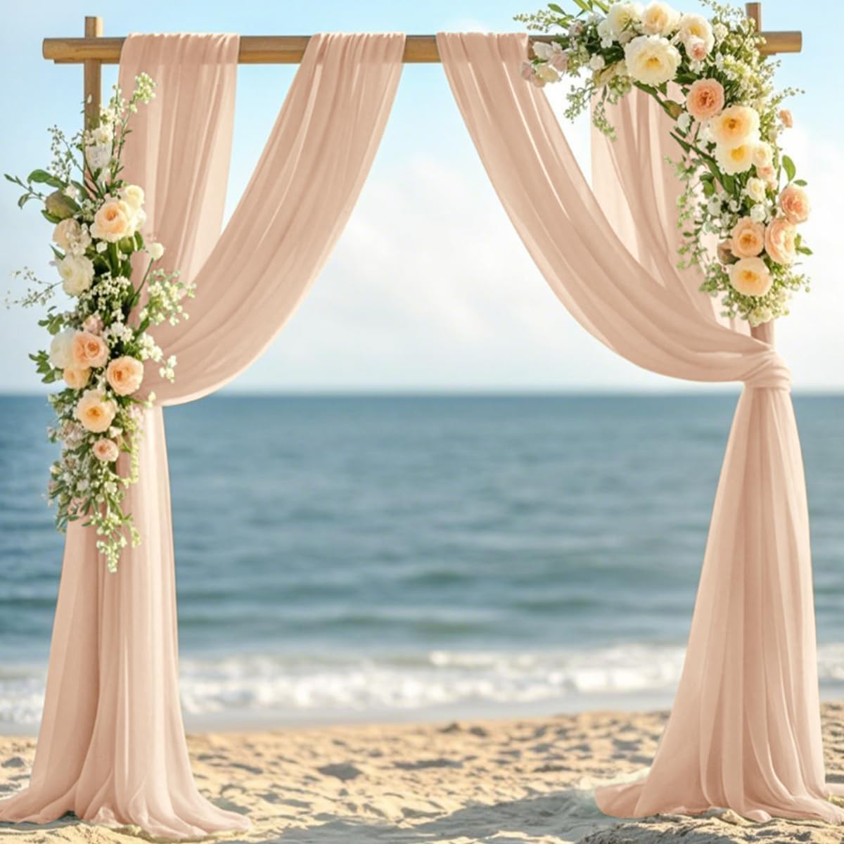 Nude Fall Elegant Arch Draping Fabric 2 Panels Outdoor 29" × 20Ft Sheer Chiffon Curtain Drapes for Wedding Ceremony Birthday Party Garden Brunch
