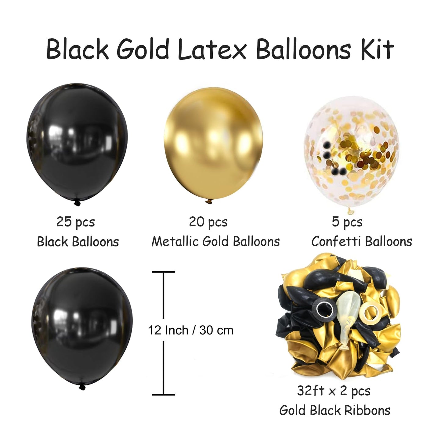 Black and Gold Balloons, 50PCS 12 Inch Black and Gold Confetti Balloon Party Decorations for