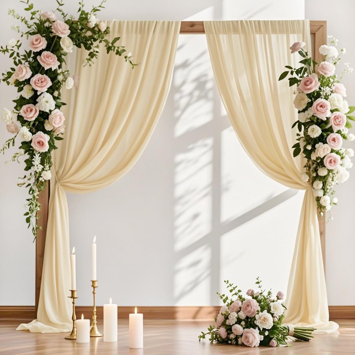 MLMW Wedding Arch Draping Fabric 2 Panels 29" x 20Ft Champagne Sheer Wedding Arch Backdrop Drapes Outdoor Curtain for Ceremony Party Background Ceiling Decor