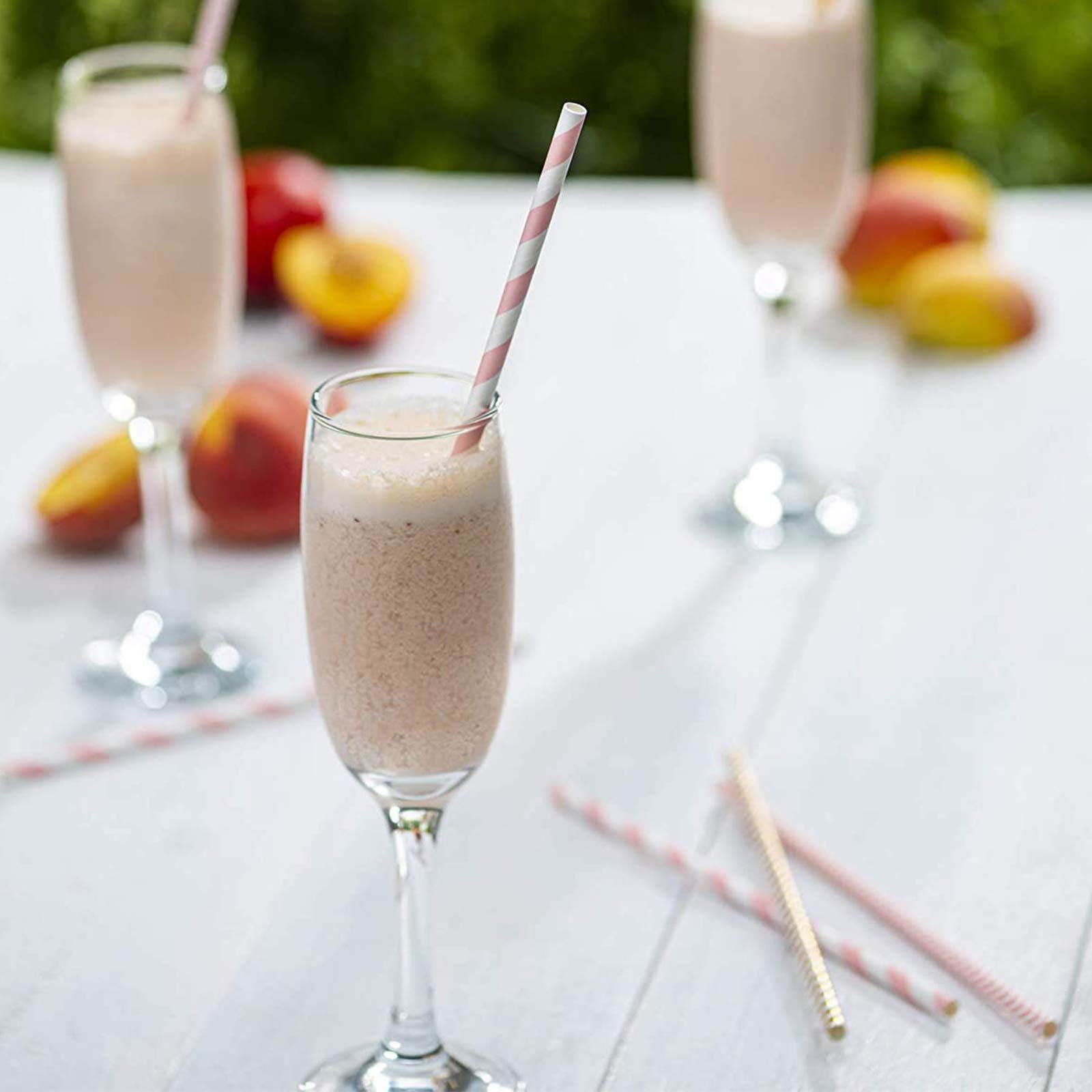 GUSTO [200 Pack] light Pink & Gold Paper Straws Disposable, 100% Biodegradable Multi-Pattern Party