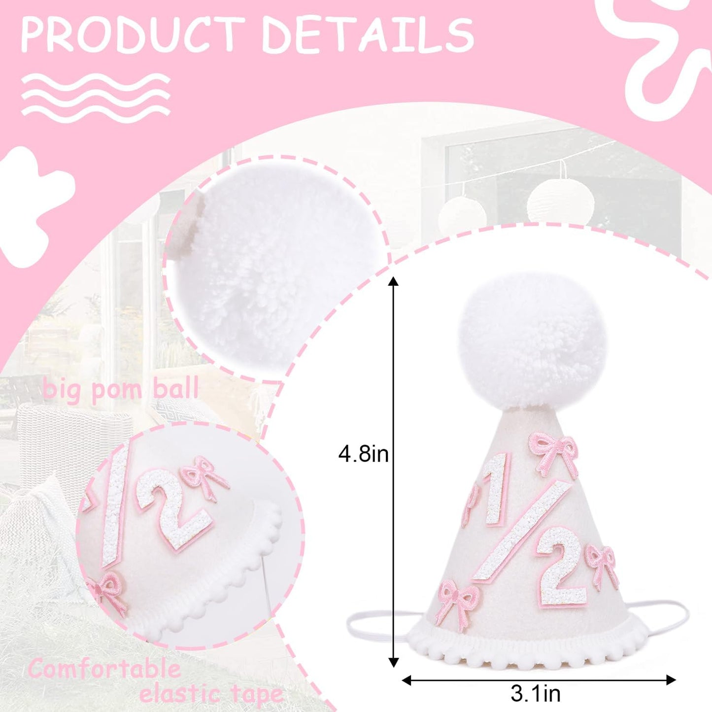 WAOUH Half Birthday Hat - Bow Cake Smash Crown for 6 Month Baby, Mini Photo Prop