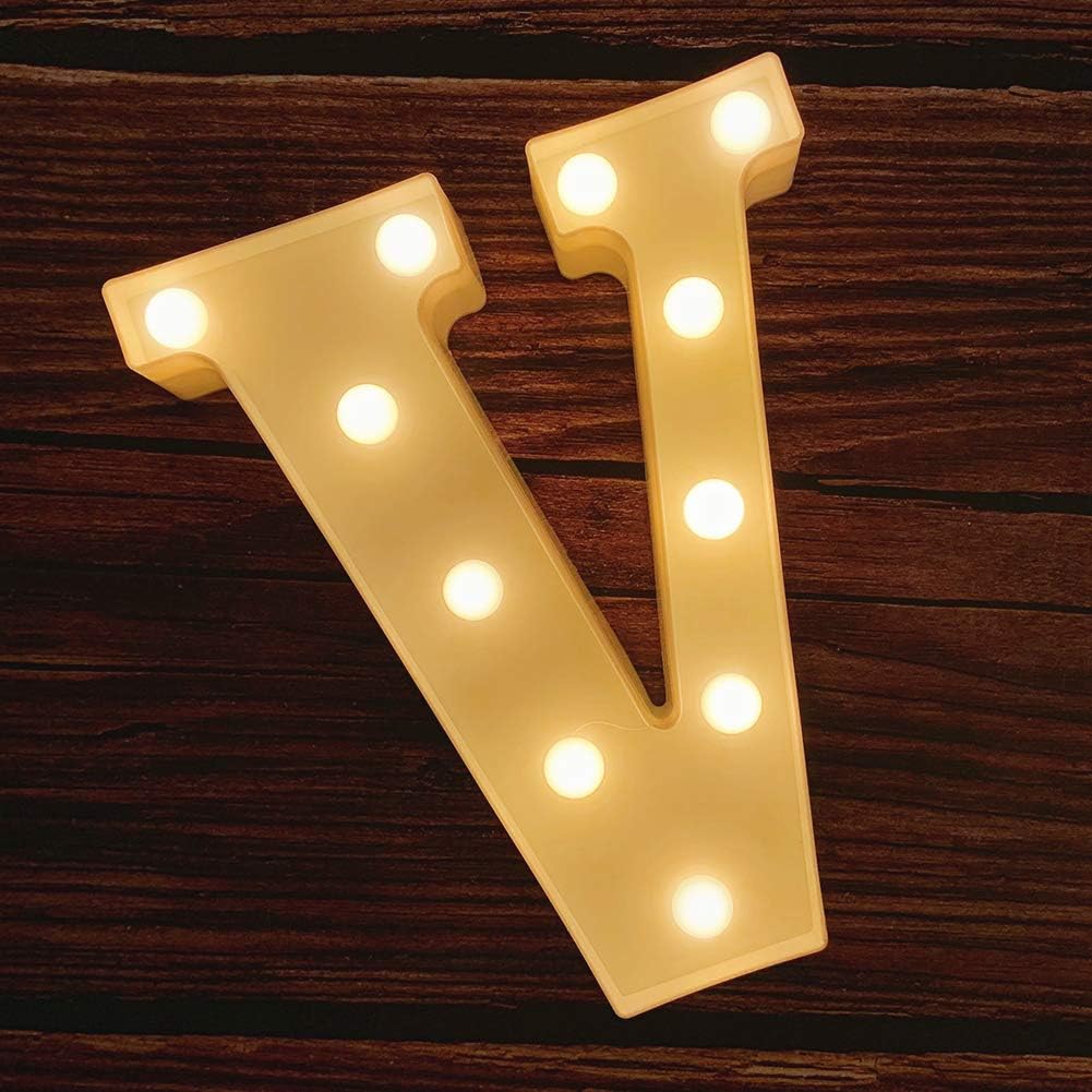 MUMUXI Marquee Light Up Letters | Large Light Up Numbers | Battery Powered and Bright with Every Letter of The Alphabet | for Wedding, Birthday, Party, Celebration, Christmas or Home Decoration (V)