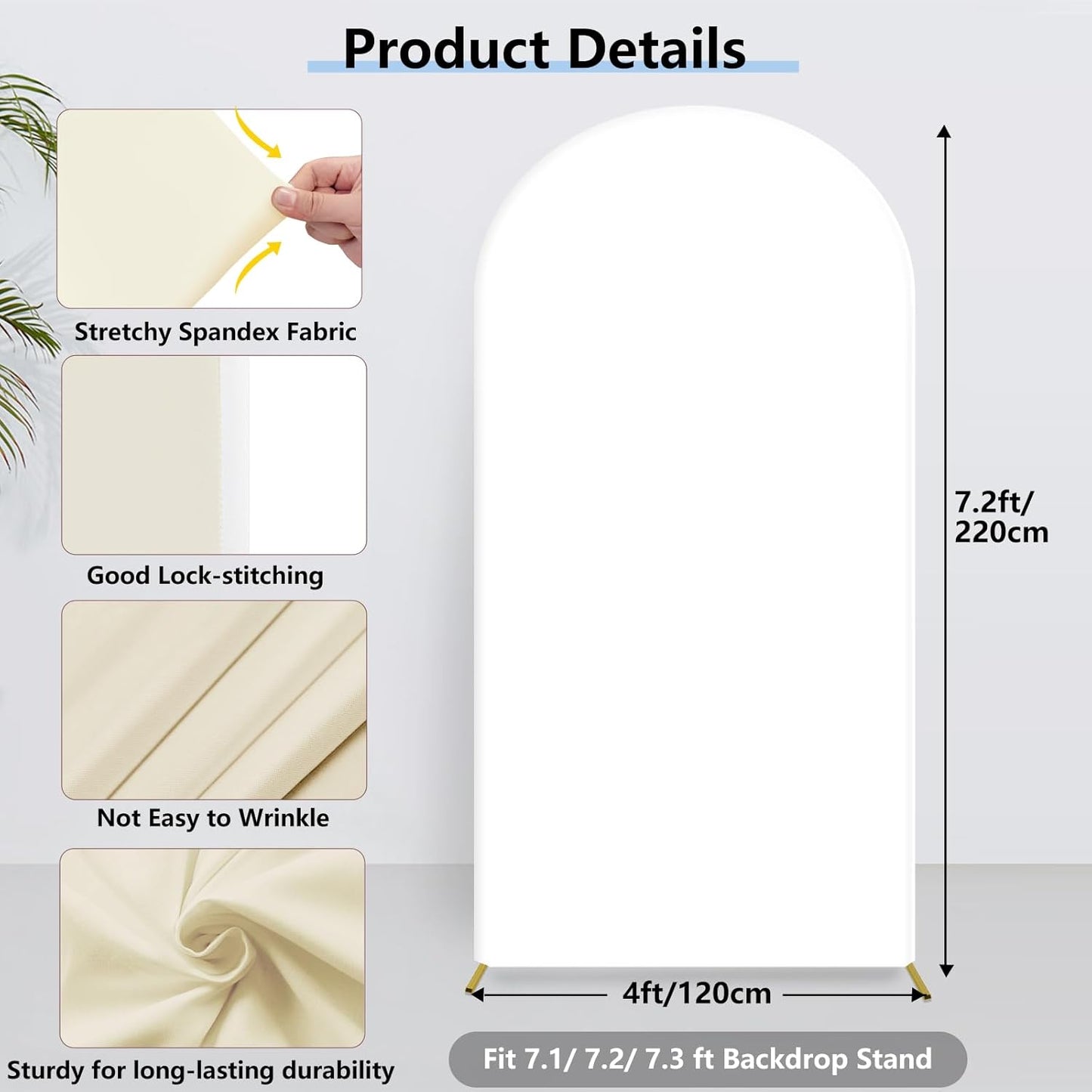 Hemmotop 7.2 ft Arch Backdrop Cover (One Piece Double Color), White and Light Beige Spandex Arch Stand Covers, Fabric Stretchy Background for Balloon Arches, Wedding, Birthday Party, Baby Shower