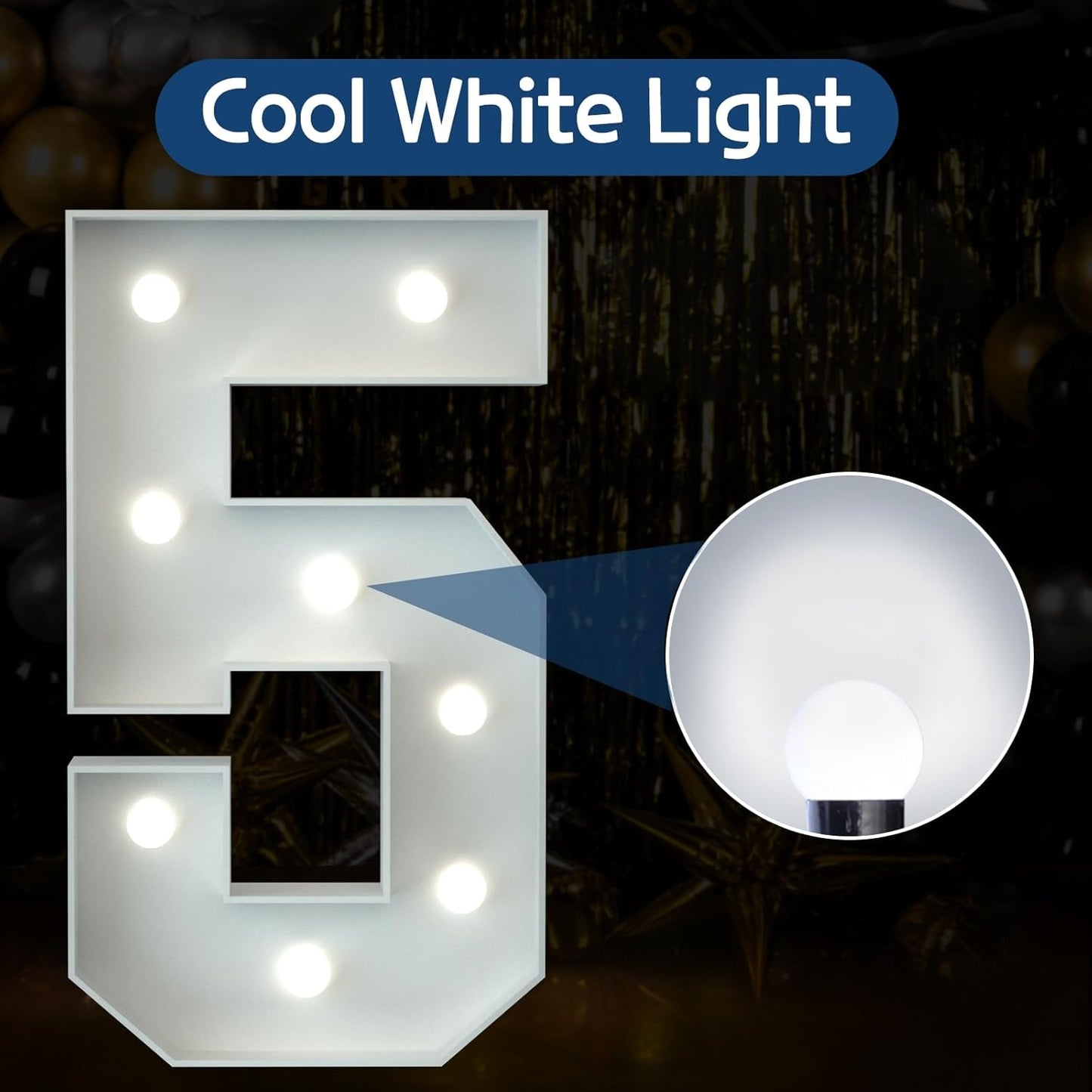 Marquee Numbers 3 Feet Tall Big Light Up Numbers 5th 25th 50th Birthday Decorations Girl Boy Graduation Decorations 2025 White Anniversary Party Decor Large Cardboard Prop Backdrop Sign 5