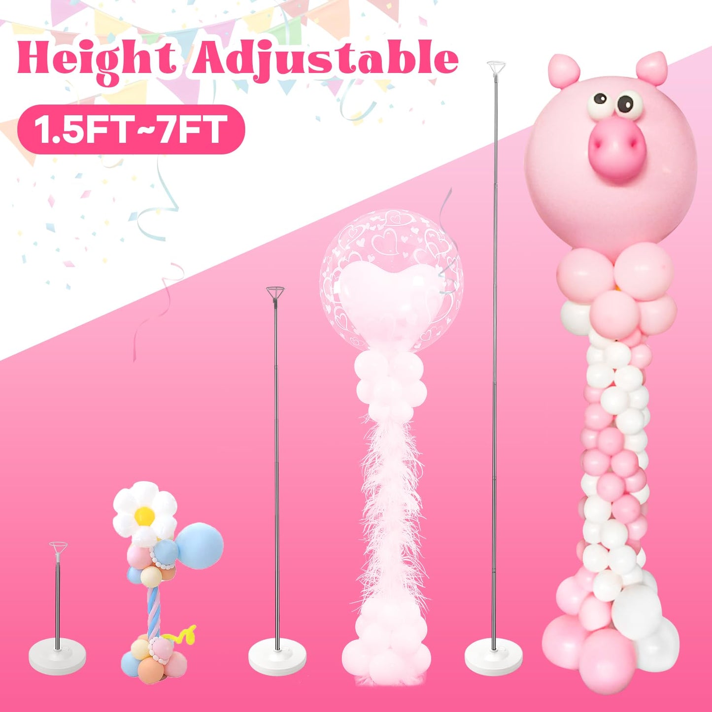 Voircoloria Balloon Stand Kit Set of 2, 7FT Adjustable Height Balloon Column Kit for Floor with