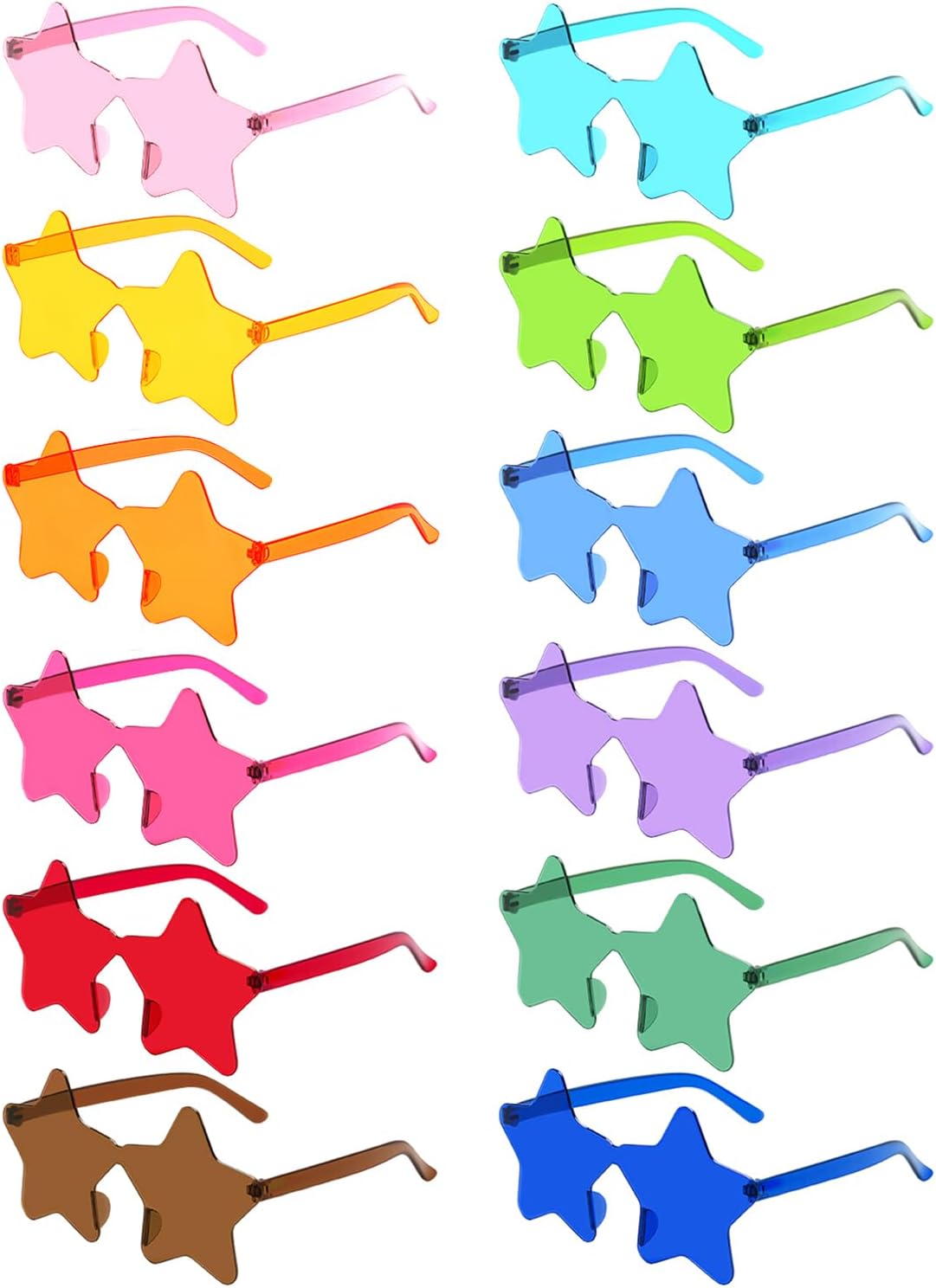12 Pairs Star Kids Sunglasses Bulk Colorful Rimless Star Glasses for Women Adults Fun Trendy Transparent Star Sunglasses Birthday Party Favor