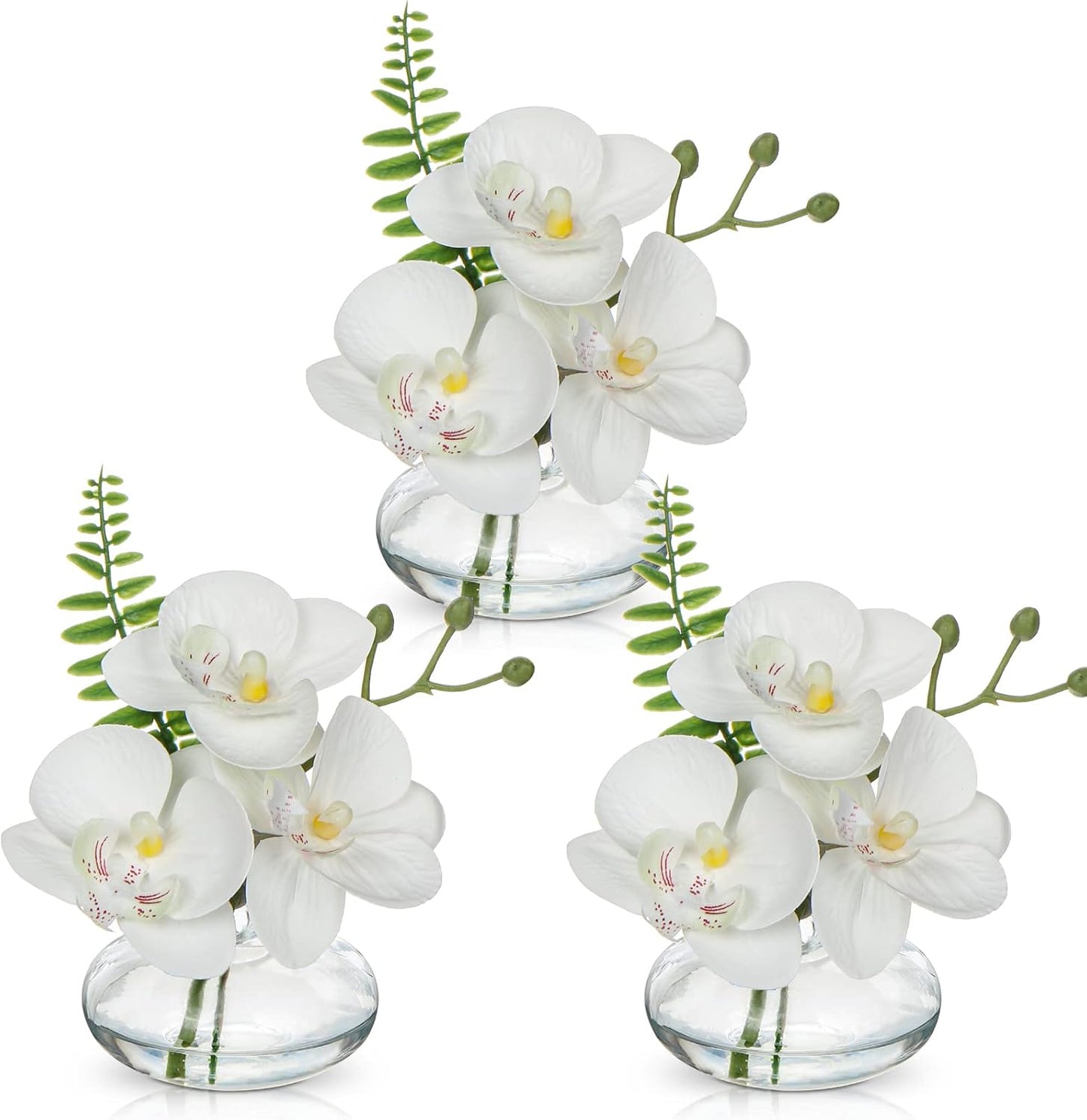 White Orchids Artificial Flowers Faux Orchids Arrangement in Clear Glass Vases Set of 3 Real Touch Phalaenopsis Orchid Flowers Small Fake Orchid Centerpiece for Dining Room Table