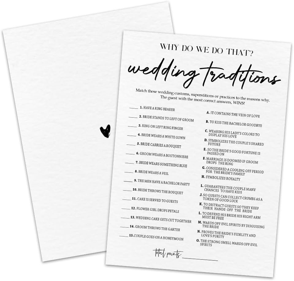 30 Game Cards & 1 Answer Card - Why Do We Do That - Bridal Shower, Engagement, Mr & Mrs, Newlyweds, Wedding Traditional Games, Party Activities & Supplies - B01 White