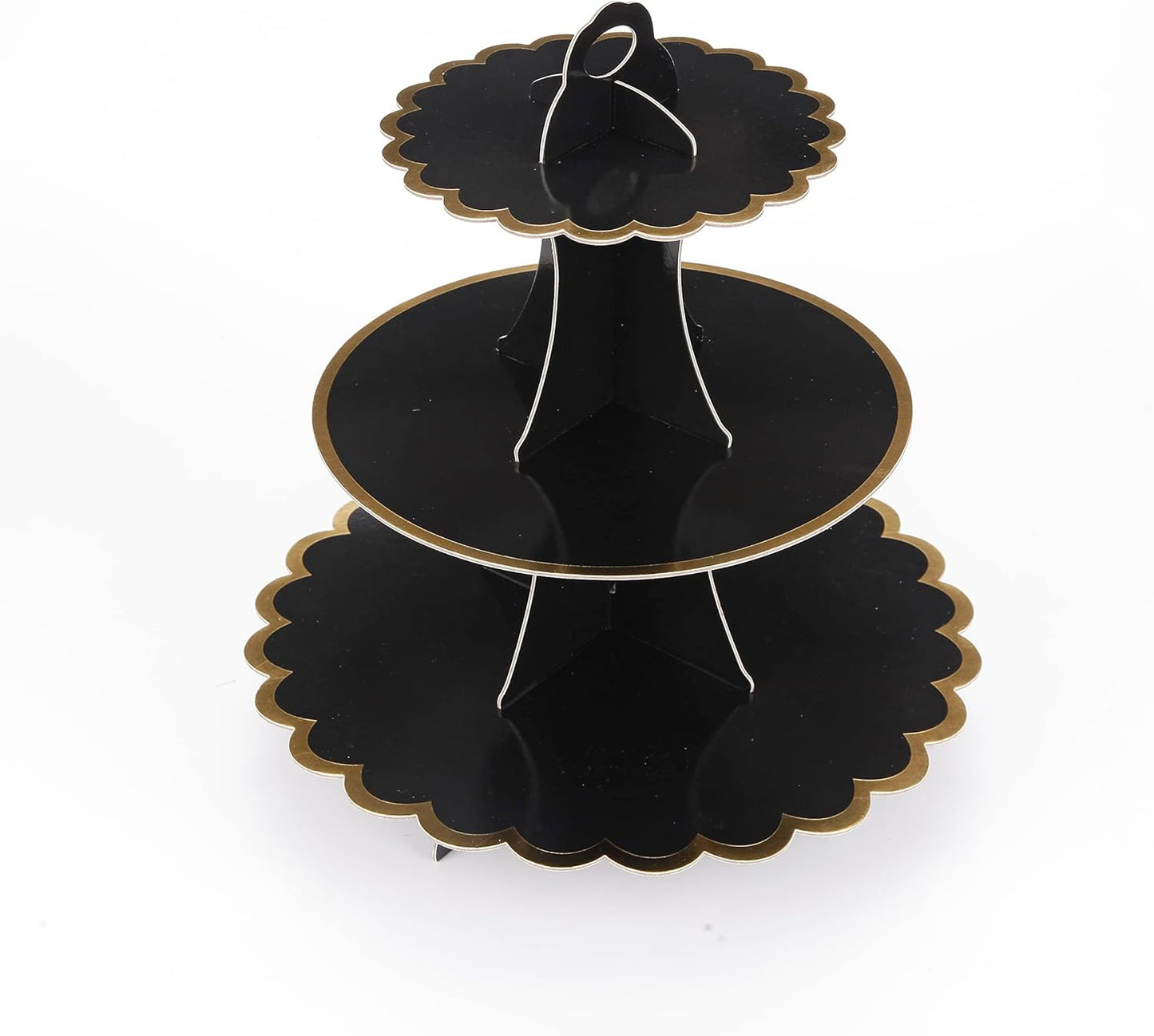 3-Tier Cupcake Stand, Lace Trim Cake Stand Holder, Tiered DIY Cupcake Stand Tower for Dessert Table Displays, Birthday Theme Party Favors Decoration, Floral Tea Party, 12" W x 12.8" H, Black