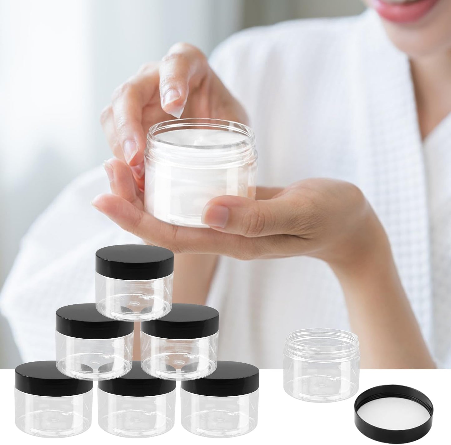 80 Packs 4 OZ Transparent Plastic Jars with black Lids, Body Butter Containers, Cosmetic Containers jars for Kitchen Ingredients, beads, sequins, Lotion, Cream, DIY Crafts and More by KUKLIPJIM.
