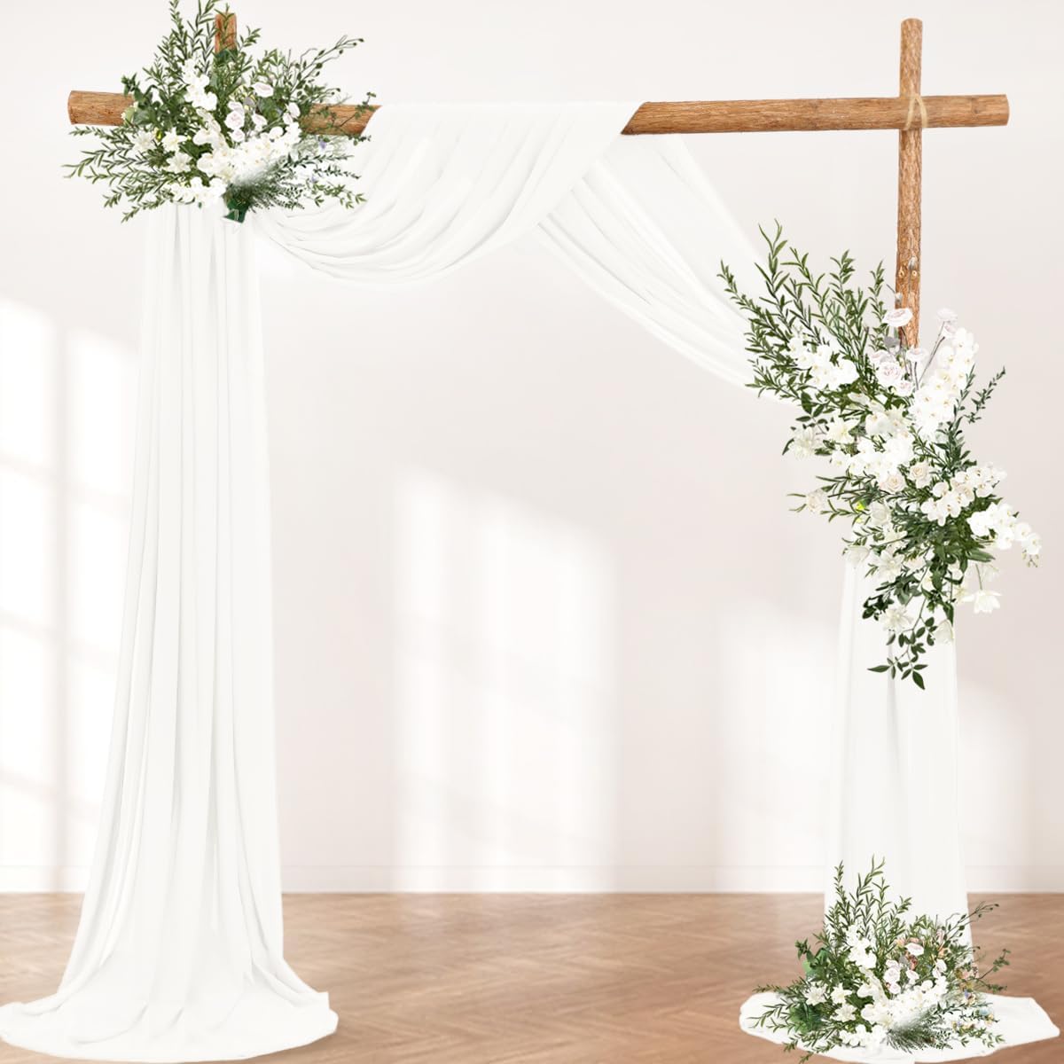 Ivory Wedding Arch Draping Fabric 2 Panels 30'' x 18FT Sheer Chiffon Arch Drapery for Photo Booth Bridal Shower Baby Shower Church Decor Newborn Photography Christening Outdoor Party