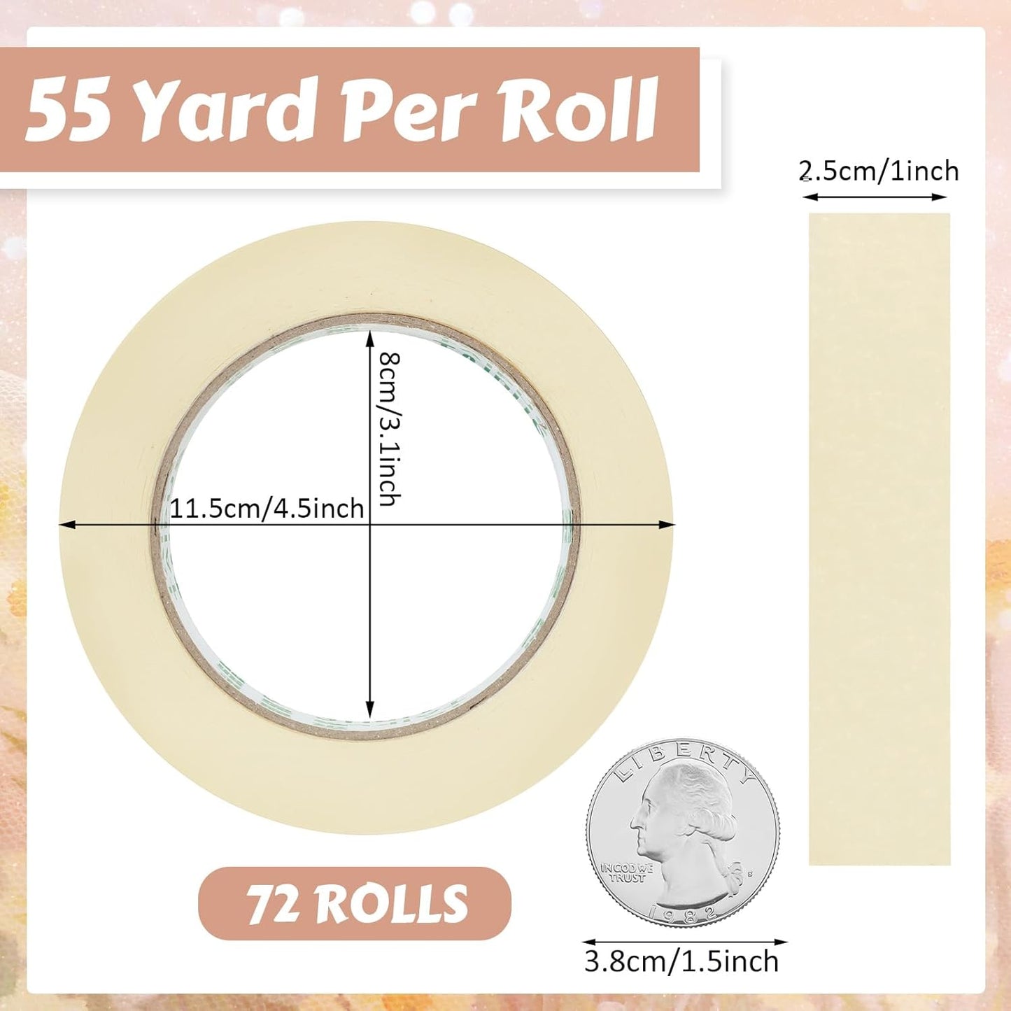 Masking Tape Bulk General Purpose Masking Painting Tape 55 Yards for Painting Home Office School Stationery Arts Crafts Basic Use, Easy Removal(72 Rolls,1 Inch)
