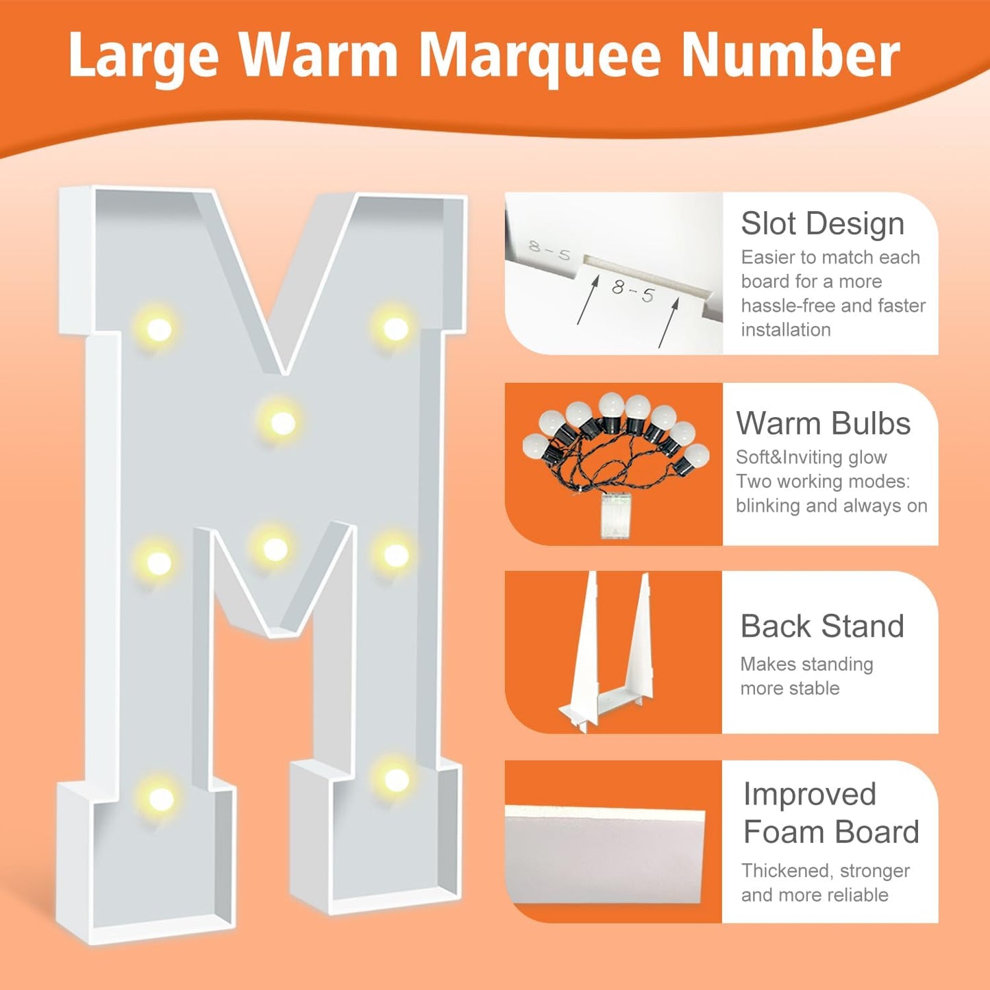 3FT Marquee Light Up Letters M, Warm White Light Up Letter, Large Marquee Letter Sign for Birthday Party Wedding Proposal Marry Me Decor