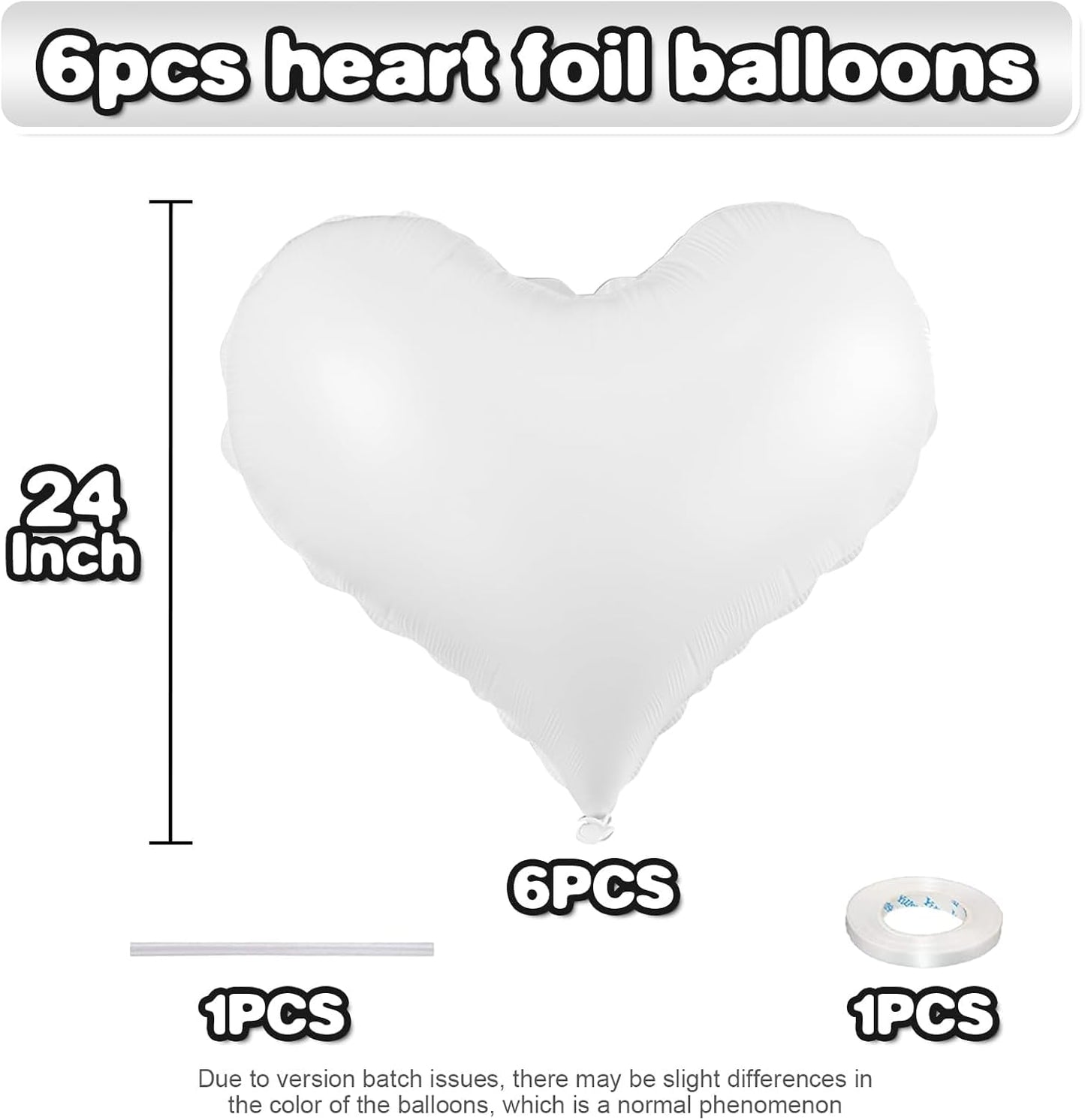 White Heart Balloons,24Inch Large White Heart Foil Balloons for Valentine's Day Birthday Wedding Baby Shower Anniversary Party Decorations