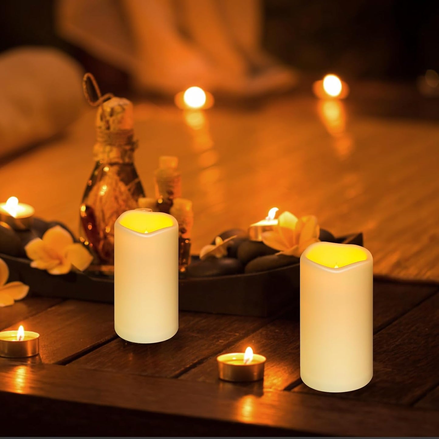 Enido Flameless Candles LED Candles Outdoor Waterproof Candles(D: 3" x H: 6") Battery Operated Plastic Pack of 2 Pillar