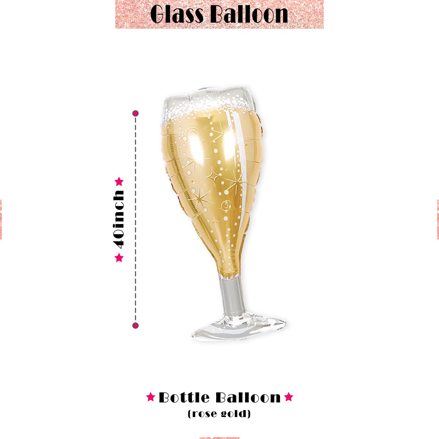 PartyForever 2 Gold Glitter Ring Bachelorette Party Balloons with 40inch Bottle Balloon and Glass