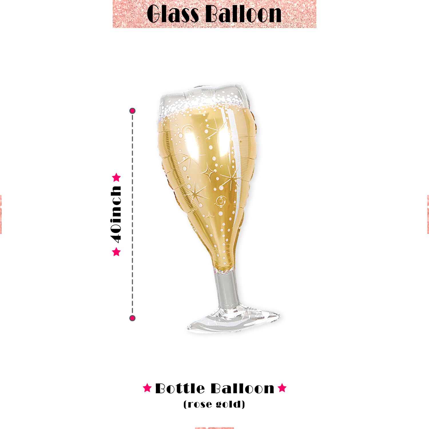 PartyForever 2 Gold Glitter Ring Bachelorette Party Balloons with 40inch Bottle Balloon and Glass