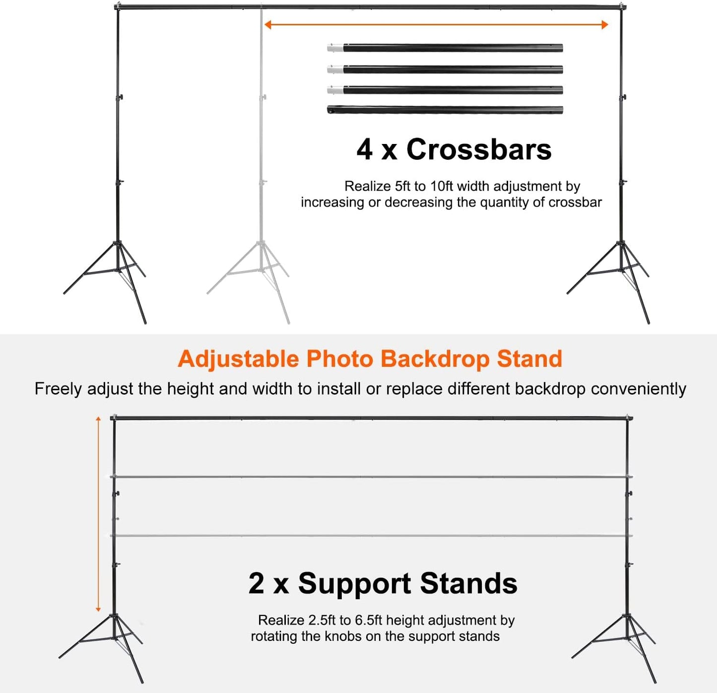 iMounTEK Backdrop Stand Photo Video Studio, 10Ft Wide Adjustable Backdrop Stand, Background Support System Kit with Clamps Carry Bag for Photography/Wedding/Party Decoration