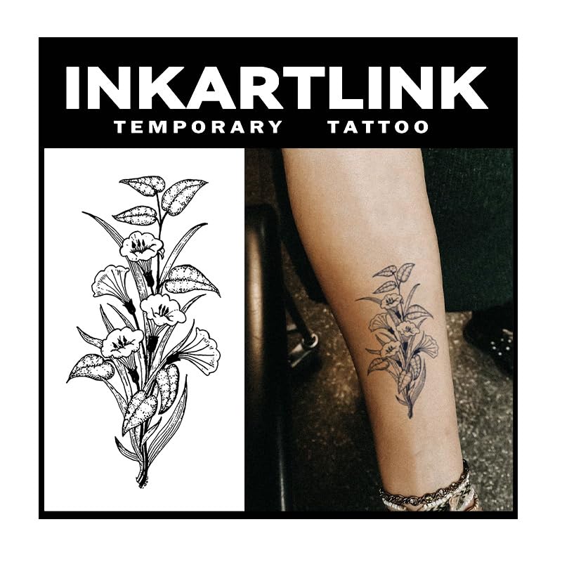 INKARTLINK Tattoo Tech, 2 Sheets Large Semi Permanent Tattoo, Adult Art Design Temporary Tattoos, Lasts 1-2 Weeks, Waterproof, Realistic Look, No Reflection (Flora Sketch)