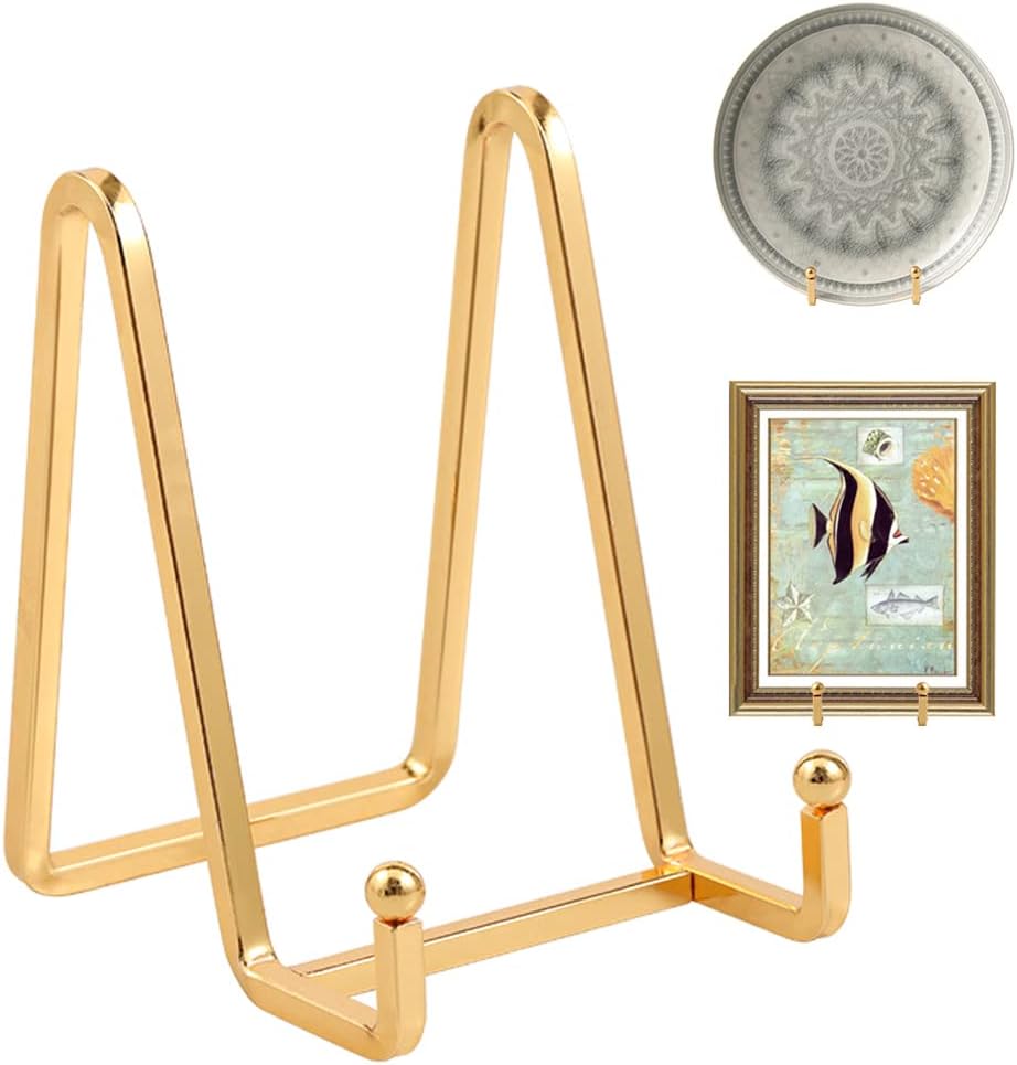 Plate Holder Easel Display Stand - 4.5 inch Metal Plate Stands for Display - Tabletop Picture Stand - Gold Iron Easels for Display Pictures | Photo Frames | Book | Decorative Plates | Plaque -1 Pack