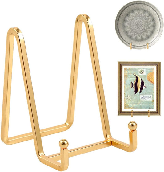Plate Holder Easel Display Stand - 4.5 inch Metal Plate Stands for Display - Tabletop Picture Stand - Gold Iron Easels for Display Pictures | Photo Frames | Book | Decorative Plates | Plaque -1 Pack