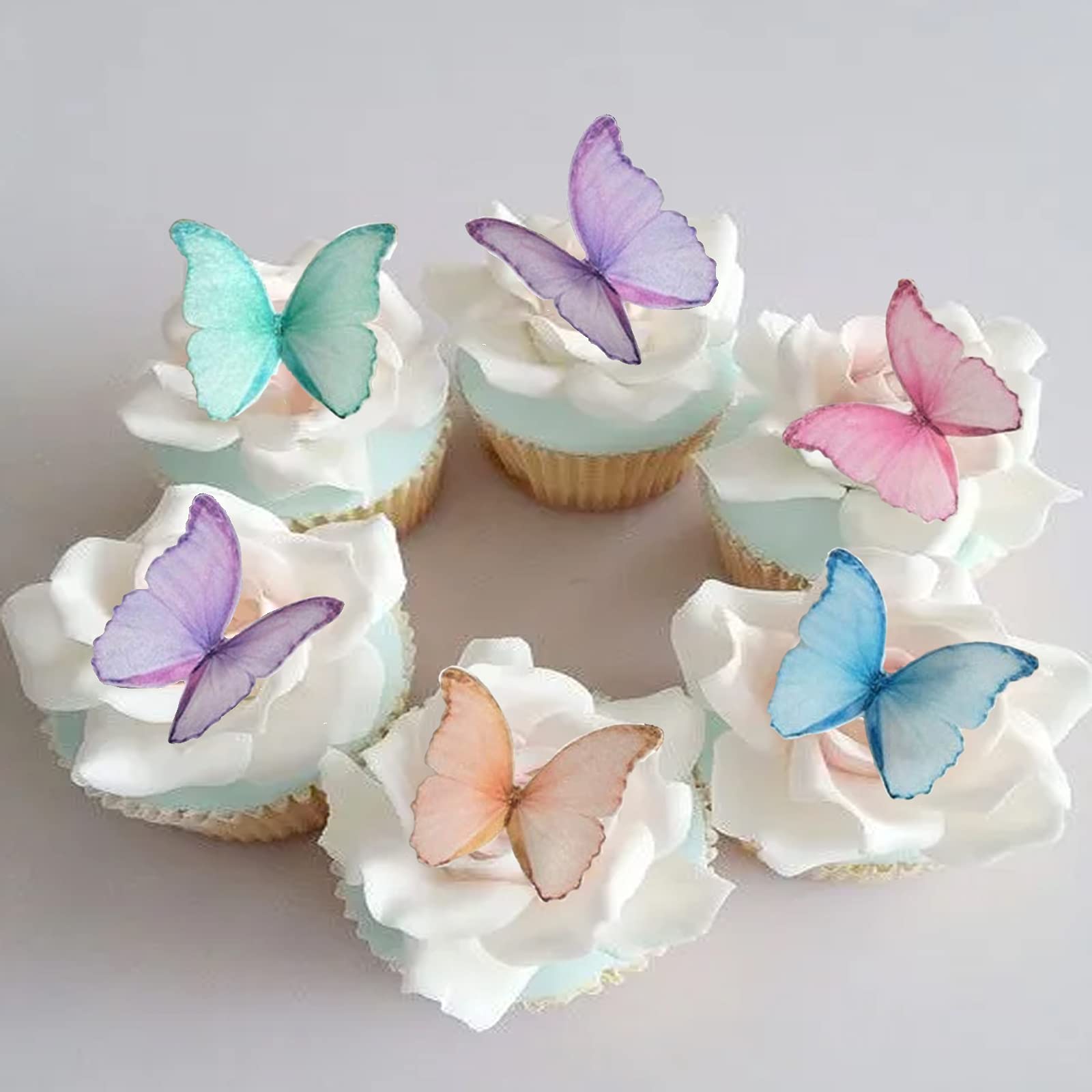 GEORLD Edible Wafer Paper Butterflies Set of 48 Purple Colorful Cake Decorations, Cupcake Topper