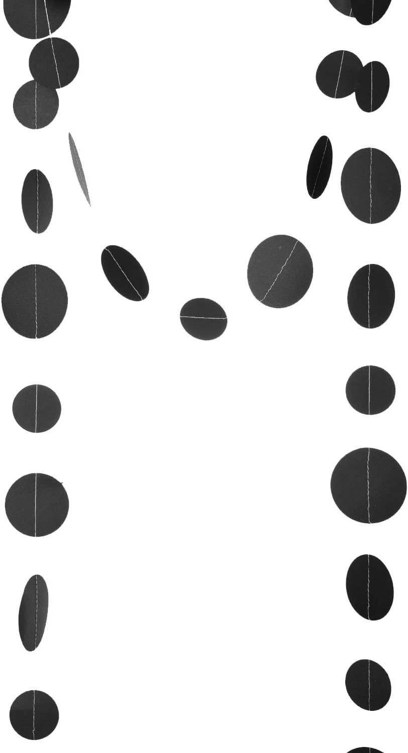 Black Paper Garland Circle Dot Party Banner Wall Streamers Backdrop Ceiling Hanging Decorations, 20 Feet in Total