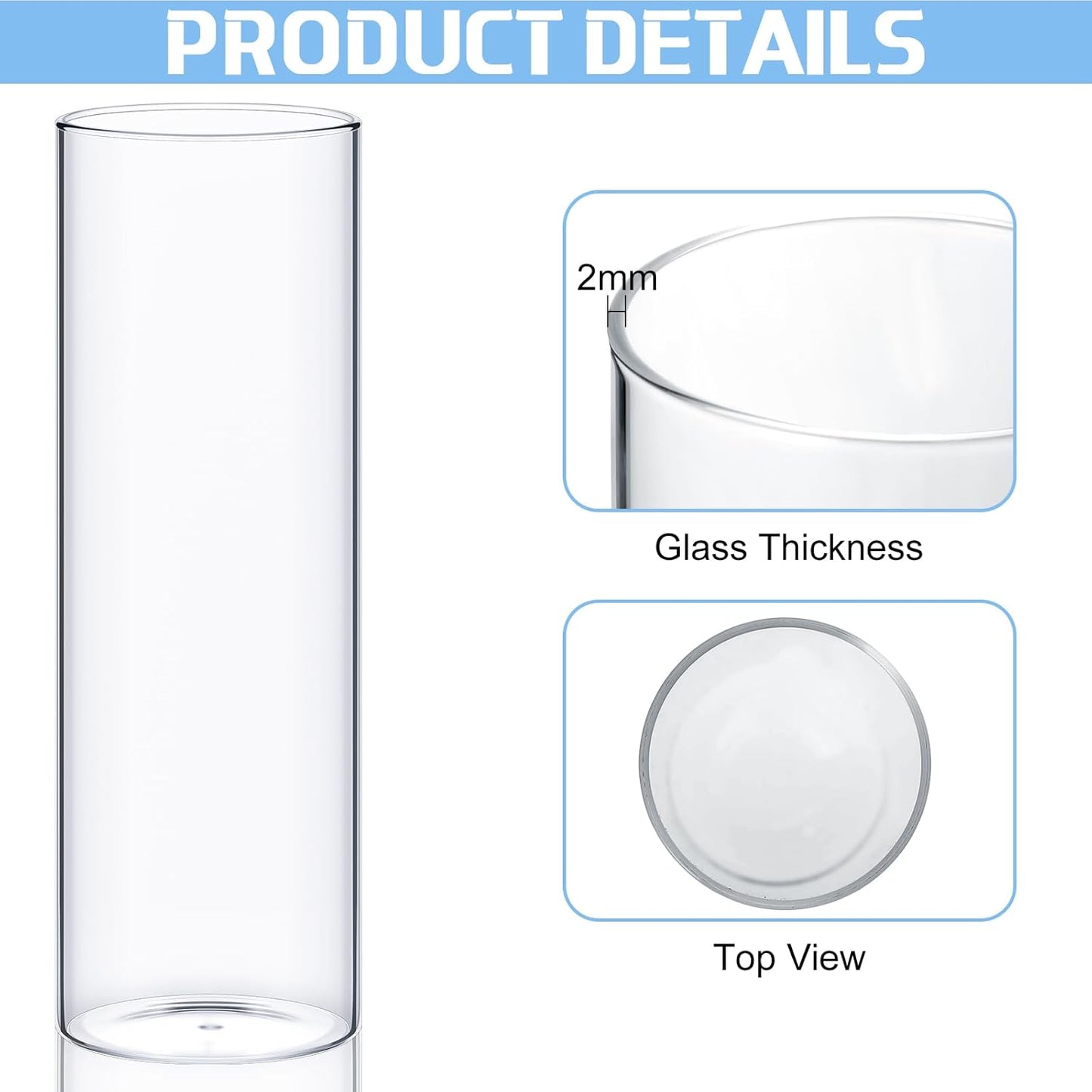 Thin Glass Cylinder Vases 2.5''/3.3'' Diameter 2mm Wall Thickness Clear Flowers Vase Hurricane Floating Candles Holders for Table Centerpieces Wedding Decor(2.5'' X 5'',6'',8'',48 Pcs)