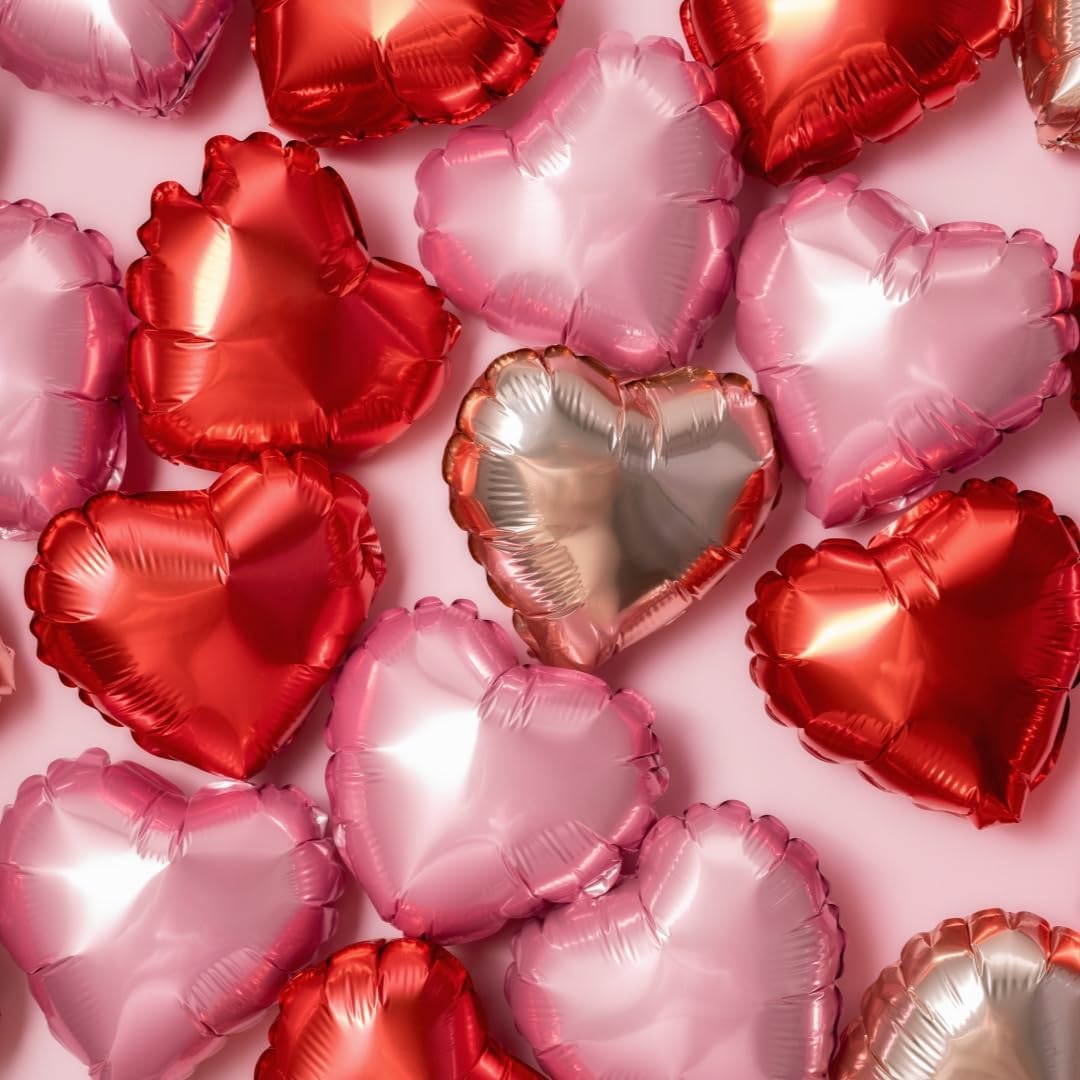 12Pcs 18 Inch Red, Hot Pink, Pink Heart Shaped Balloons, Love Balloons for Valentine's Day, Wedding, Birthday Decorations