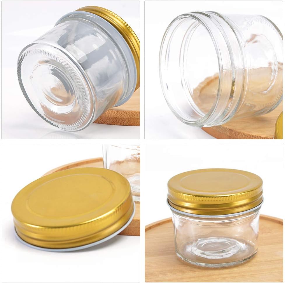 Betrome 4 oz Clear Glass Jars with Metal Golden Lids, Pack of 40, 100ml Round Canning Jars,Ideal for Spices, Herbs, Honey, Jam, Wedding Favors