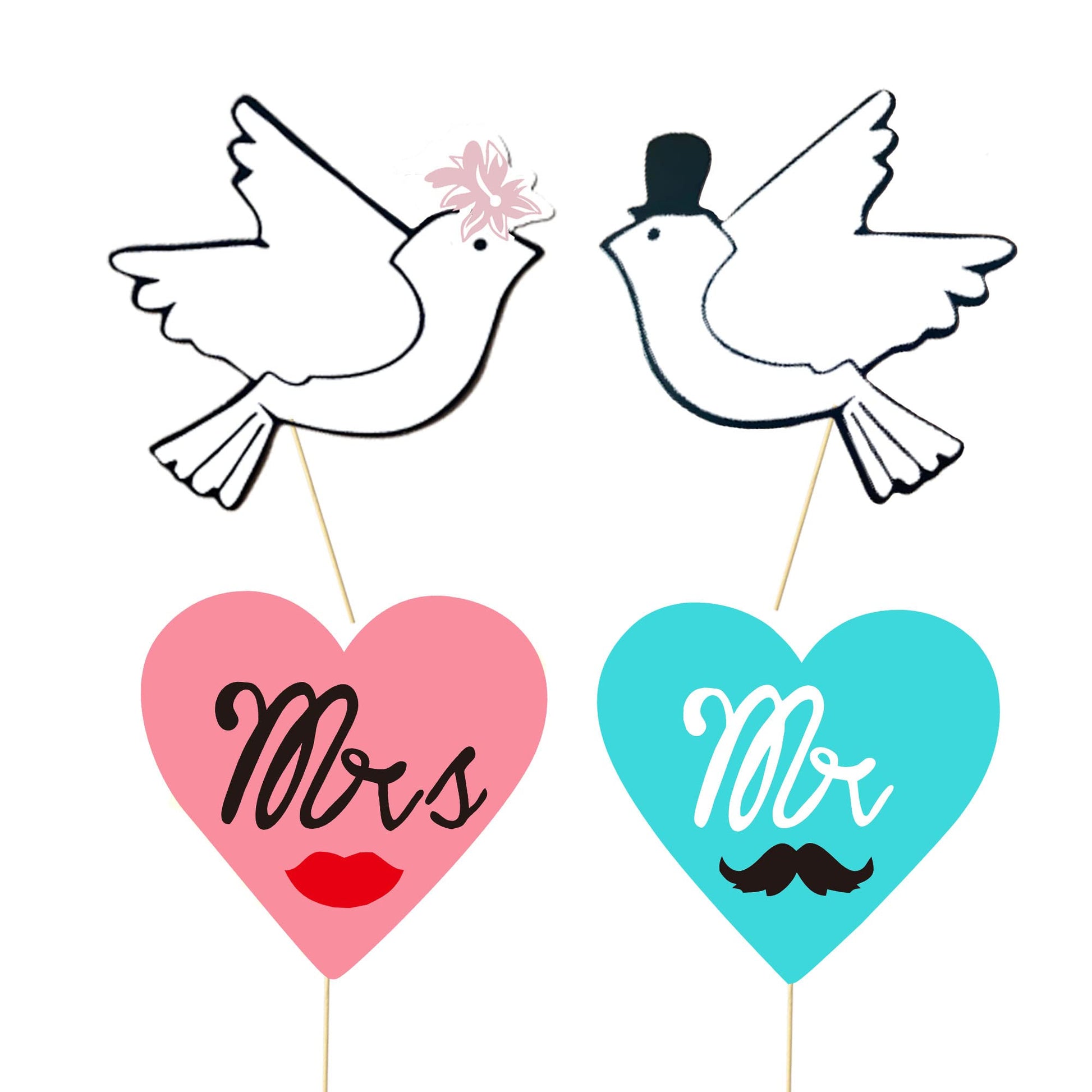 52 Pcs Wedding Photo Booth Props Kit, DIY Funny Bridal Shower Photo Props for Engagement Party