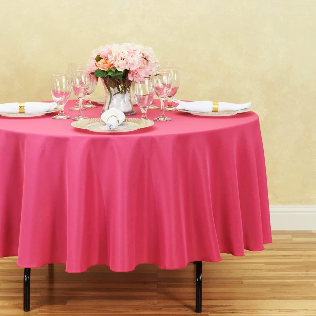 LinenTablecloth 90-Inch Round Polyester Tablecloth Fuchsia