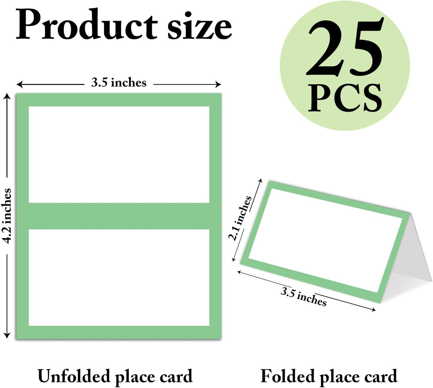 25 Pack Green Border Place Cards, Editable Name Cards for Table Setting, Tent Cards Food Label for Dinner Party, Bridal Shower, Wedding, Baby Shower and Events -T25
