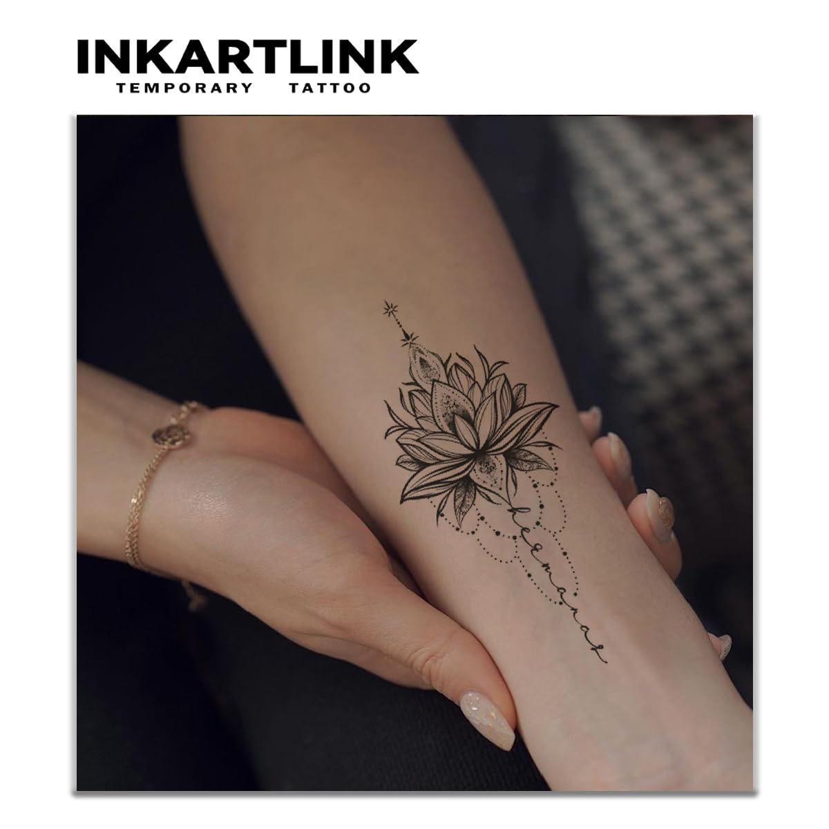 INKARTLINK Tattoo Tech, 2 Sheets Large Semi Permanent Tattoo, Adult Art Design Temporary Tattoos, Lasts 1-2 Weeks, Waterproof, Realistic Look, No Adhesive, No Reflection (Pure Lotus Design)