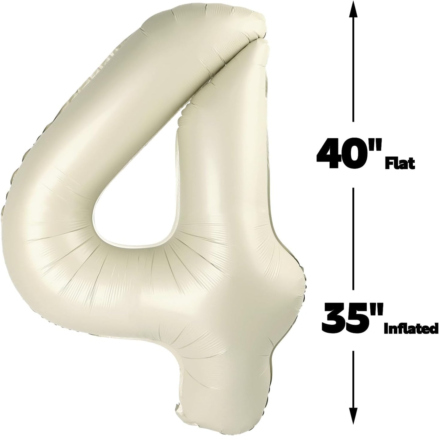 40 Inch Cream White Large Number 4 Birthday Balloon, Giant Number Four 14 24 34 40 44 Balloons, Foil Mylar Big Balloons for Anniversary Graduation Supplies Decorations