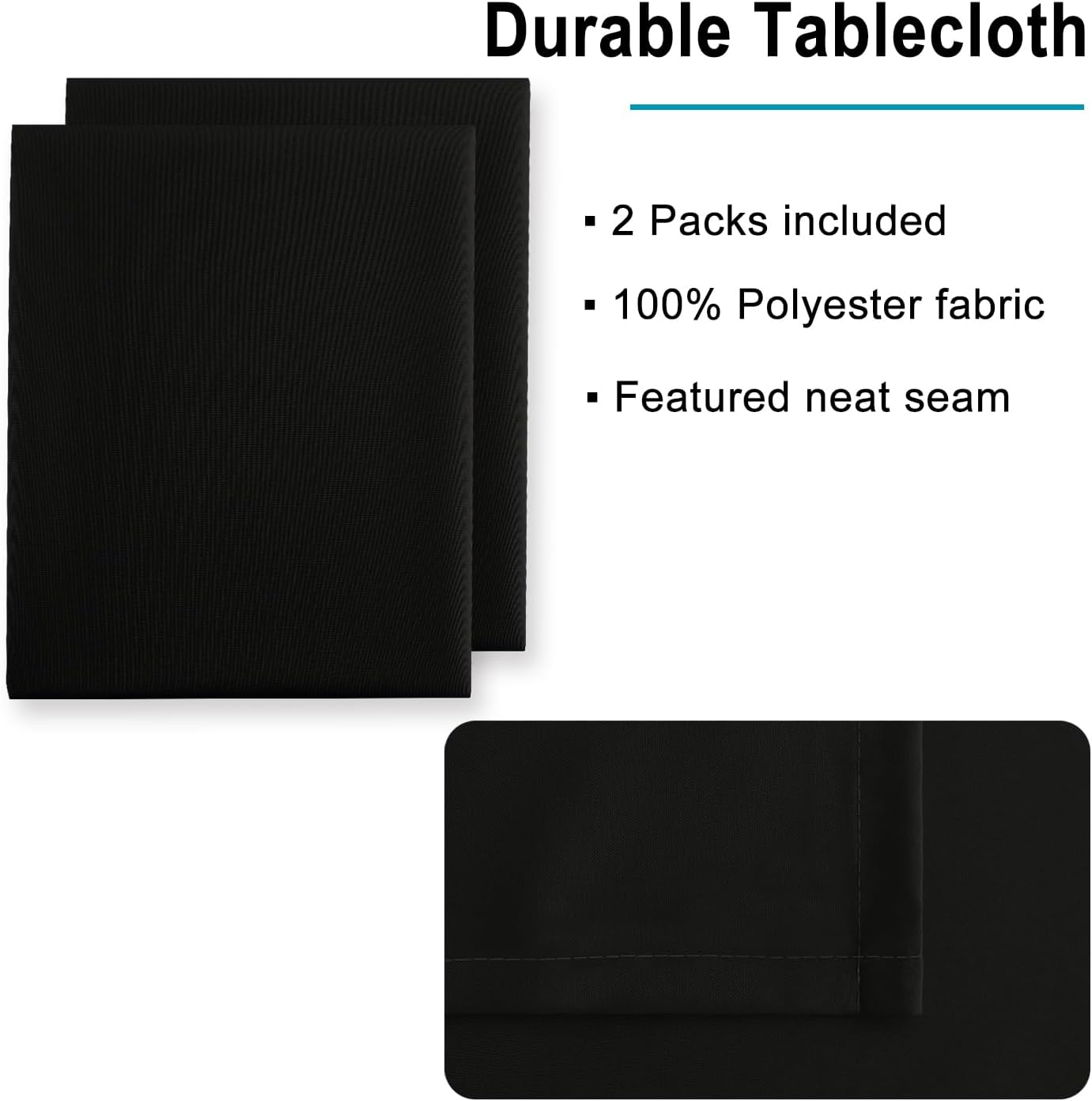 Hiasan 2 Pieces Black Tablecloth Square - Waterproof and Wrinklr Resistant Washable Polyester Fabric Table Cloth for Dining Room and Outdoor Use, 30 x 30 Inch