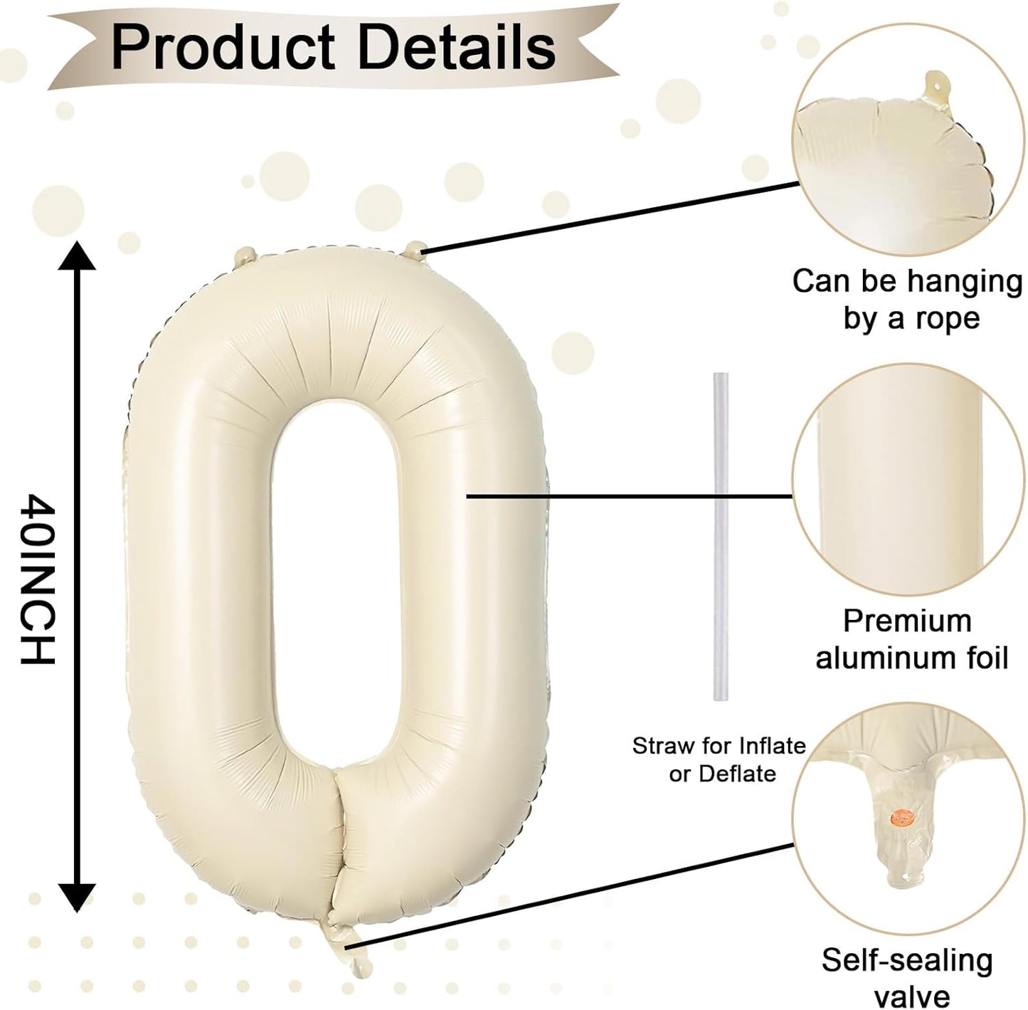 40 Inch Letter Balloons O, Big Custom A-Z Alphabet Foil Name Balloon Cream White, Self Inflating Beige Customize Helium Balloon Letters O for Women Girls One Birthday Oh Baby Shower Party Decorations