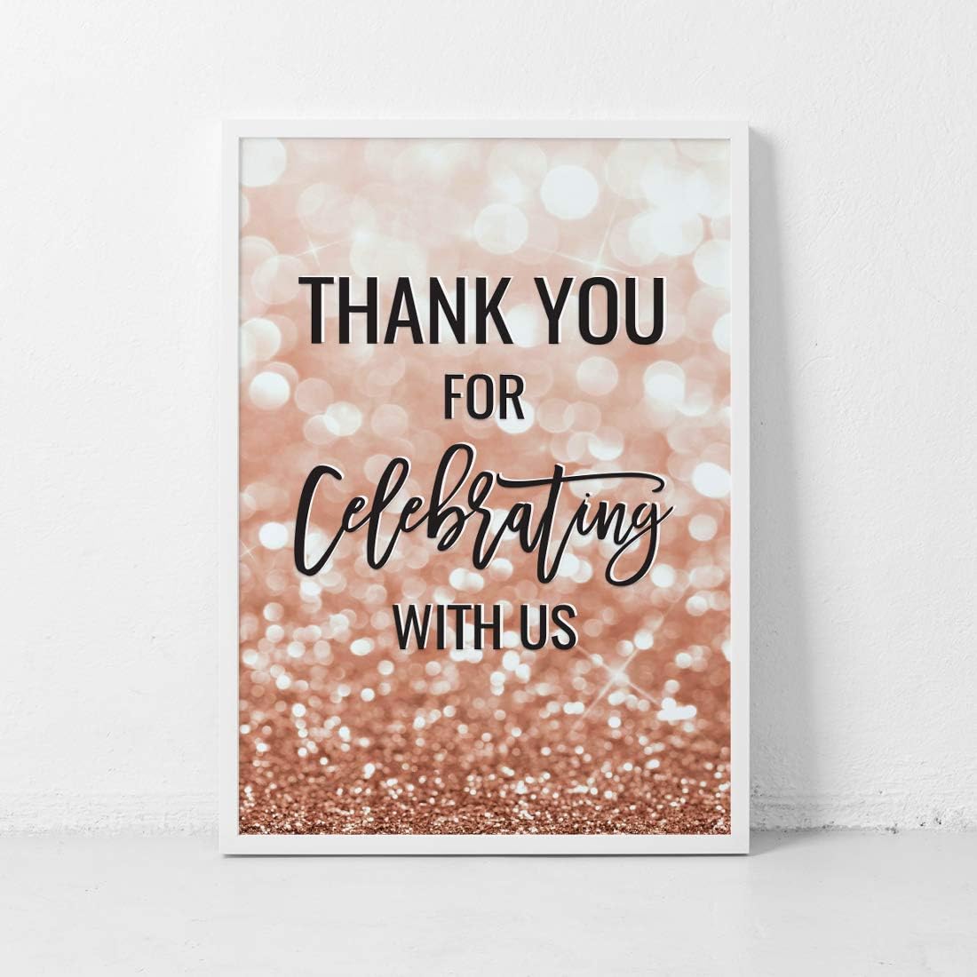 Andaz Press Extra Large Wedding Easel Board Party Sign, 12x18-inch, Glitzy Faux Rose Gold Glitter, Thank You for Celebrating With Us, 1-Pack