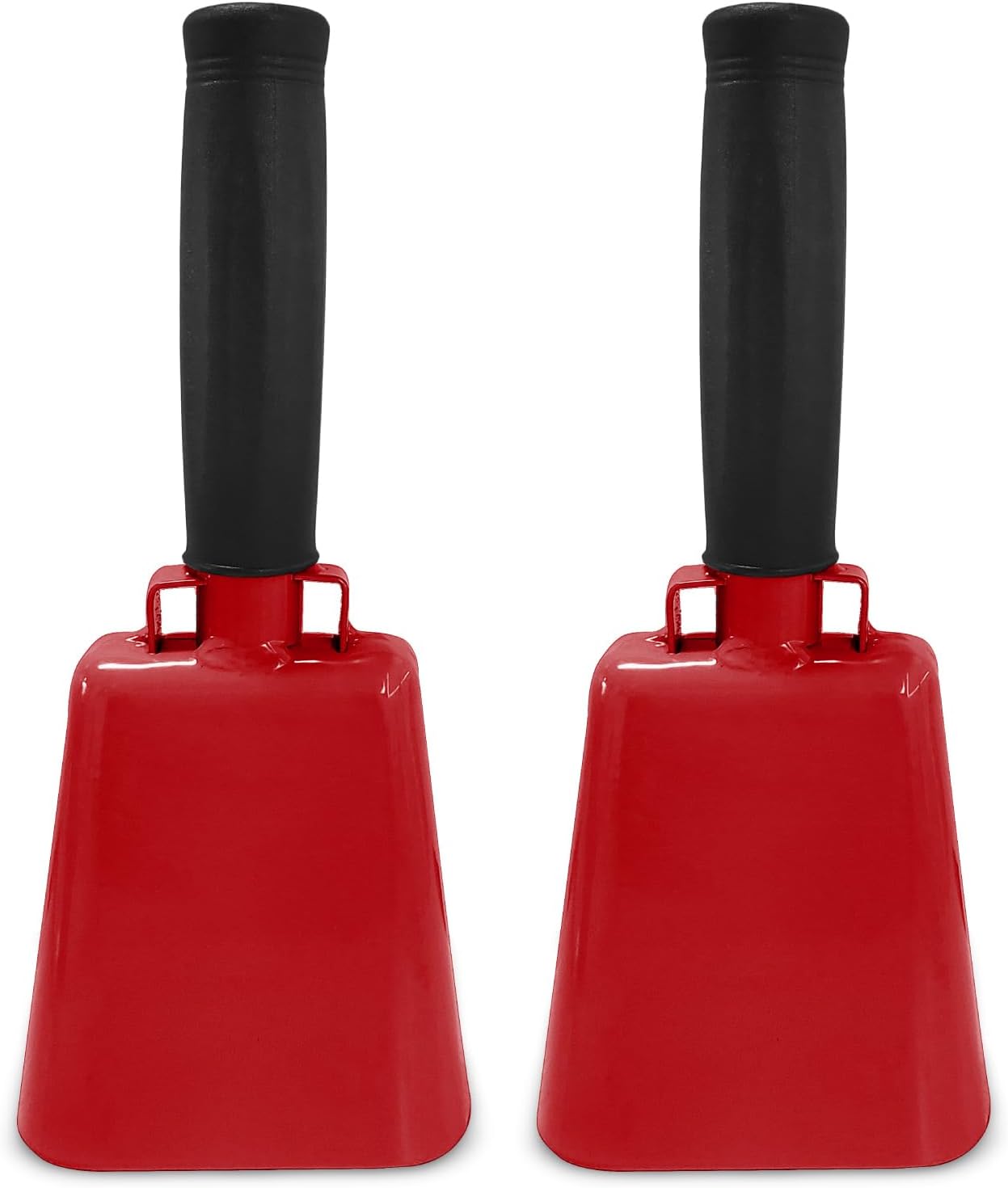 Deke Home - 2 Pack 7 Inch Steel Cowbells with Handle, Loud Noise Makers for Football, Sports, Parties, Competitions, School Spirit & Safety, Large Hand Bell for Cheering & Percussion Instrument