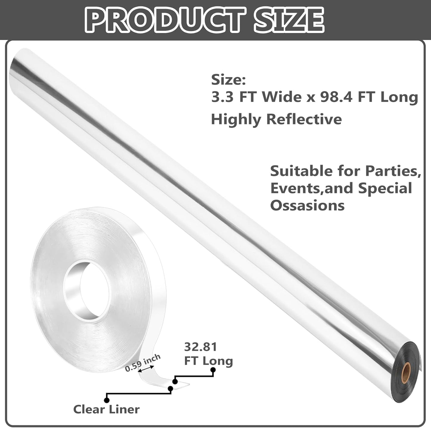 3.3 x 98.4 ft Mirror Rug Aisle Runner for Wedding Ceremony Double Sided Reflective Carpet Aisle Runner Walkway Rug Roll for Outdoor Birthday Graduation Party Decor(Silver)