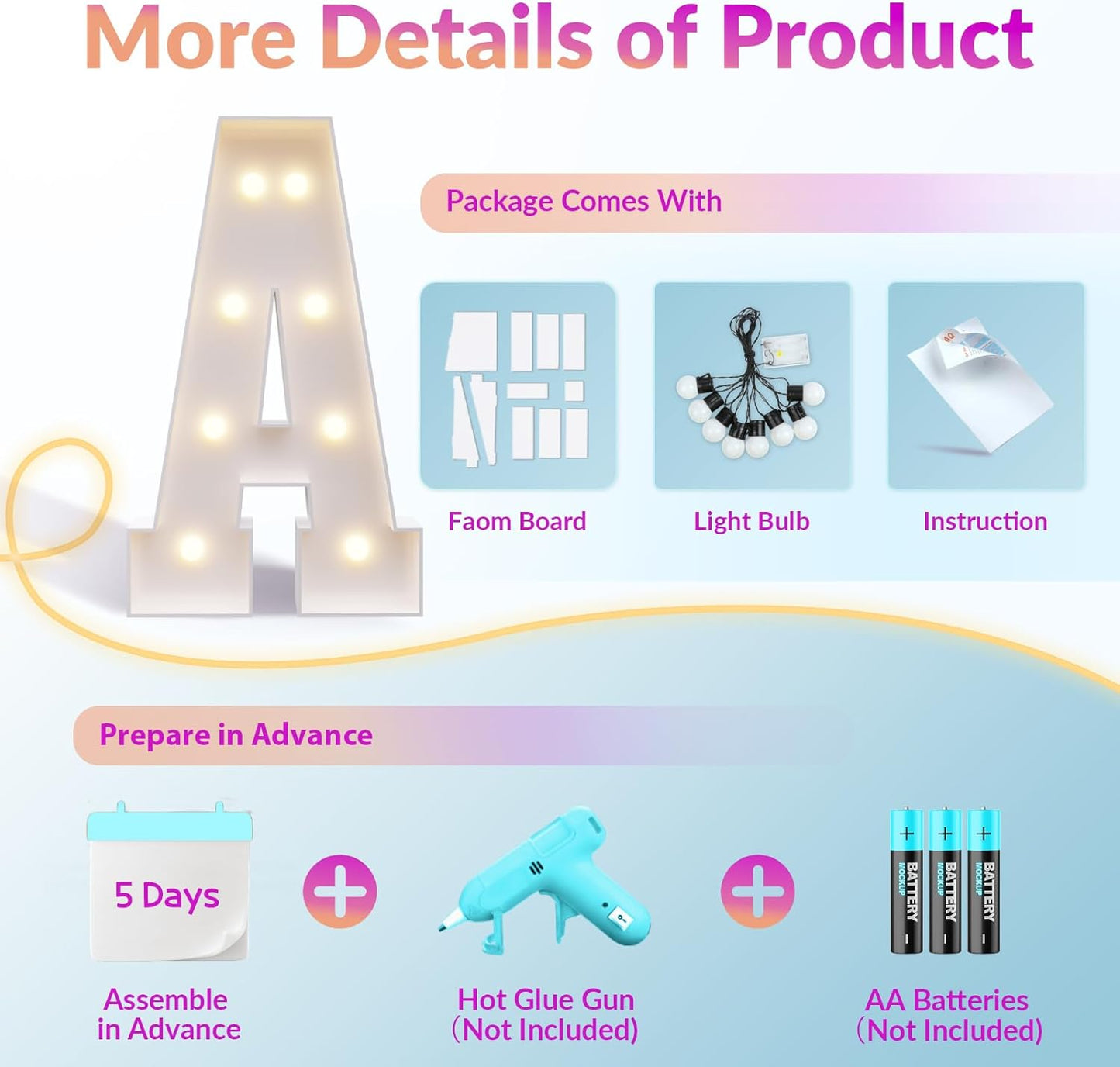 JoyMuse Marquee Letters 3 Feet Tall, Light Up Letters 3FT with Lights, Large Letters for Party, Letter T Light Up Letters for Baby Shower Wedding Proposal Graduation Birthday Decorations