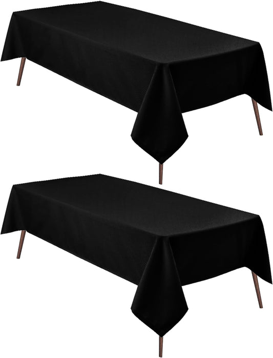 Hiasan 2 Pieces Black Tablecloth Rectangle - Waterproof and Wrinklr Resistant Washable Polyester Fabric Table Cloth for Dining Room and Outdoor Use, 70 x 90 Inch