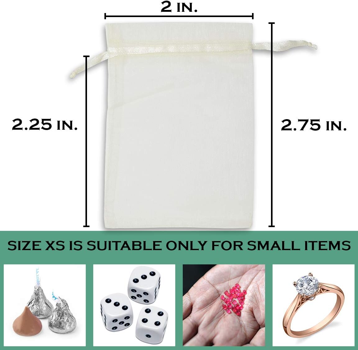 TheDisplayGuys 100-Pack XS 2 x 2 3/4" Cream/Beige Sheer Organza Gift Bags with Drawstring, Jewelry Candy Treat Wedding Party Favors Mesh Pouch