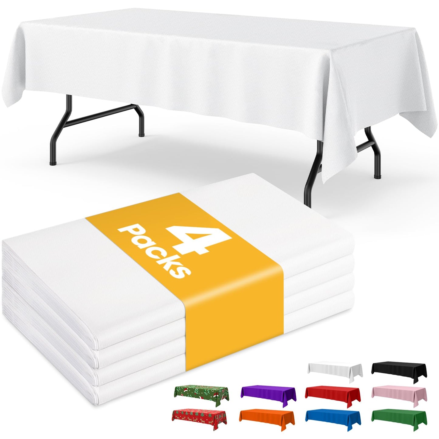 Niuara White Plastic Table Cloth - 4 Pack 54" × 108" Rectangle Disposable Tablecloths for 6FT