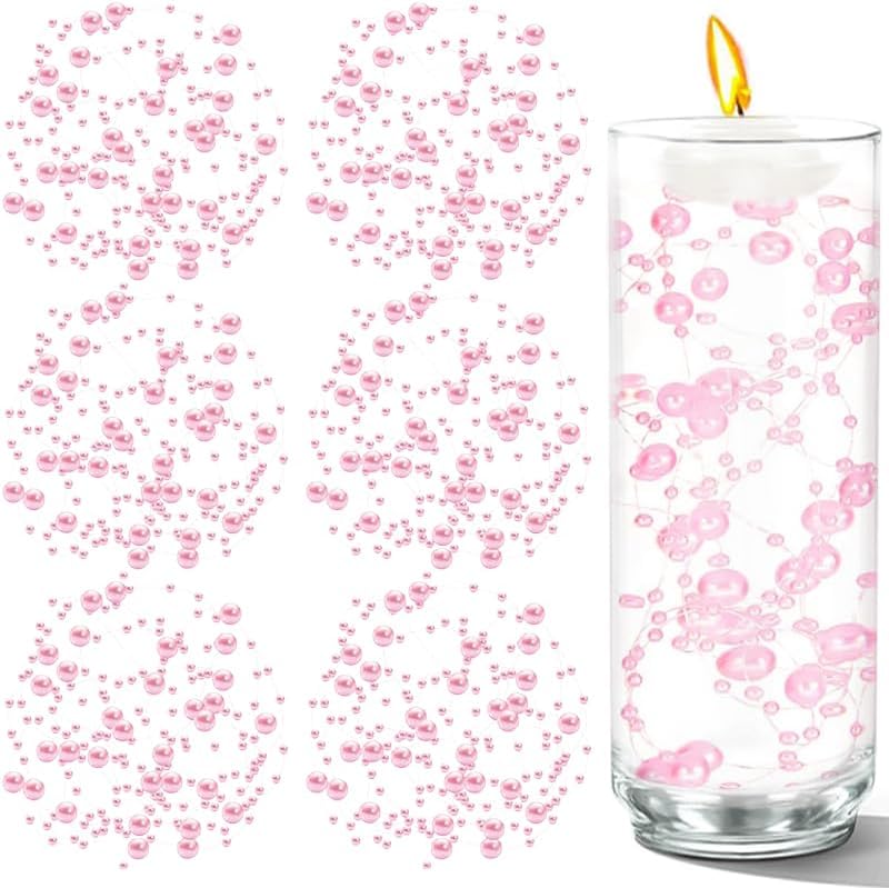 50 PCS Artificial Floating Beads for Centerpieces Vases, Light Pink 8+3mm String Beads for Wedding Party Faux Pearl String for Decorating, String Pearls for Crafts Vase Filler