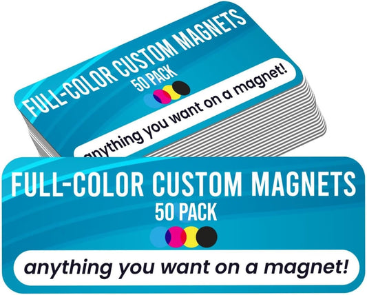 Magnet Me Up Custom 10x3 Inch Rectangle Magnet, 50 Pack, Customizable for Businesses, Personal Use, Choose Your Text, Upload Image, Magnetic Vinyl for Car and Any Magnetic Surface, Crafted in USA
