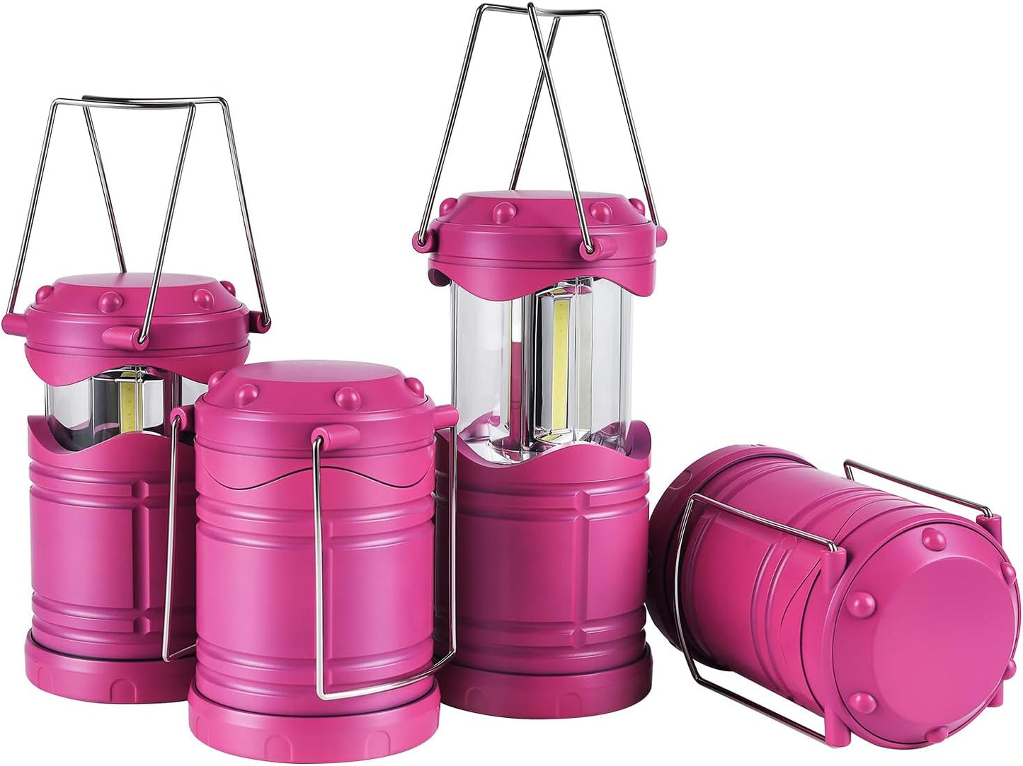 Lichamp LED Camping Lantern, 4 Pack Battery Powered Flashlight for Power Outages, Portable Collapsible Hanging Light Essential for Home, Outdoor, Emergency Lamp Survival Kit Gear for Hurricane, Pink